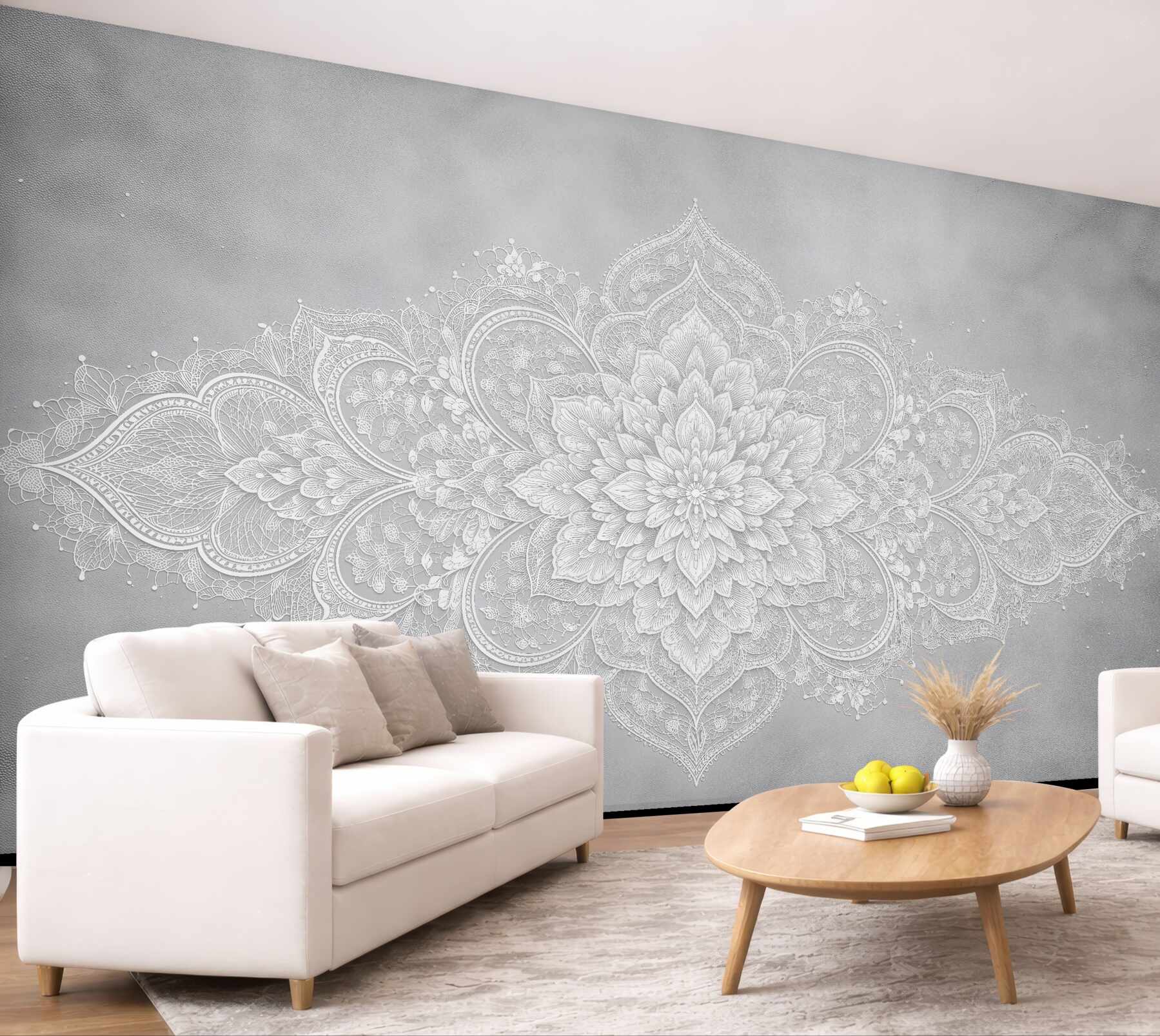 Fototapeta koronkowa mandala w szarości