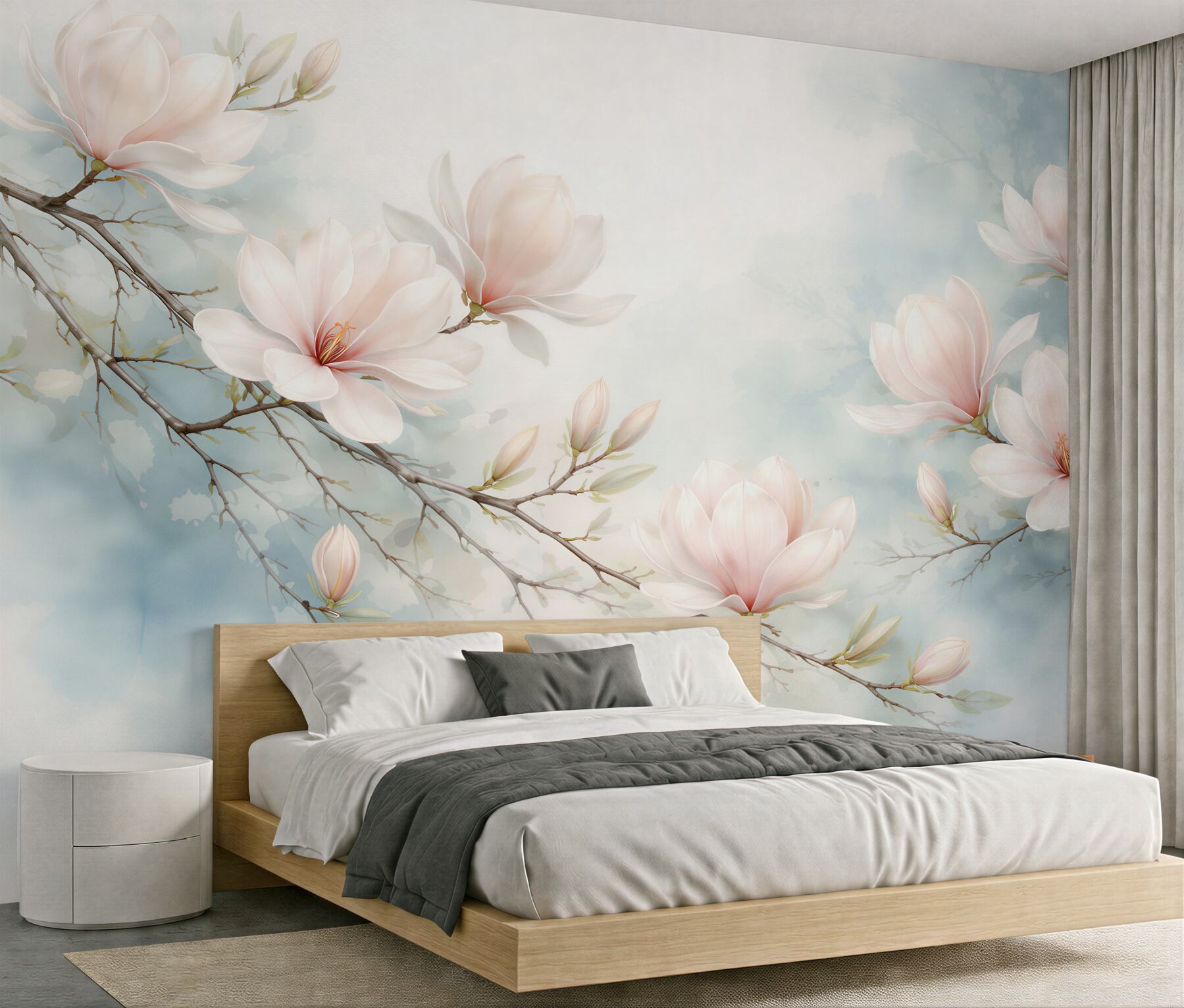 Fototapeta delikatne magnolie na błękitnym tle