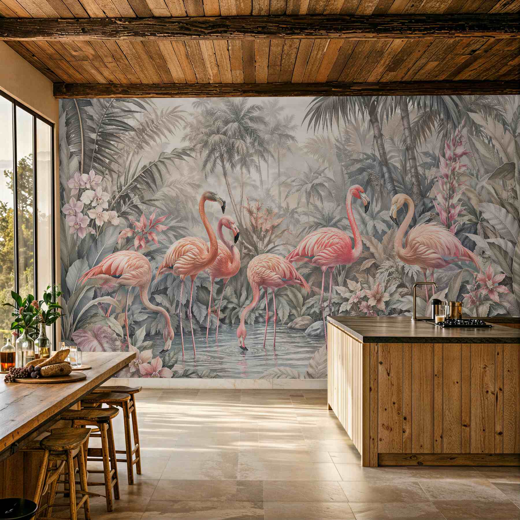 Fototapeta flamingi w pastelowej dżungli