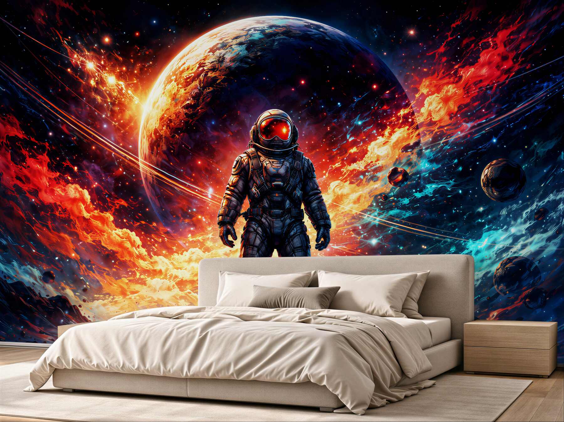 Fototapeta kosmiczny astronauta w ognistej galaktyce