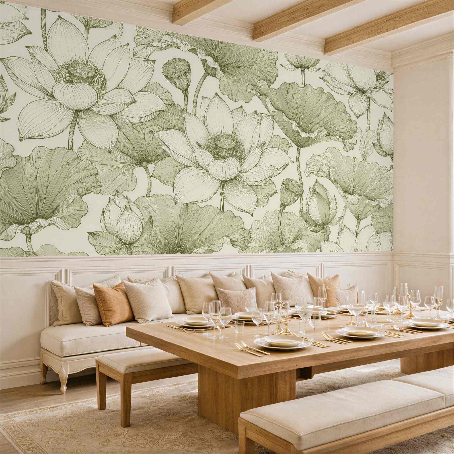 Fototapeta lotosowa harmonia w seledynowych liniach