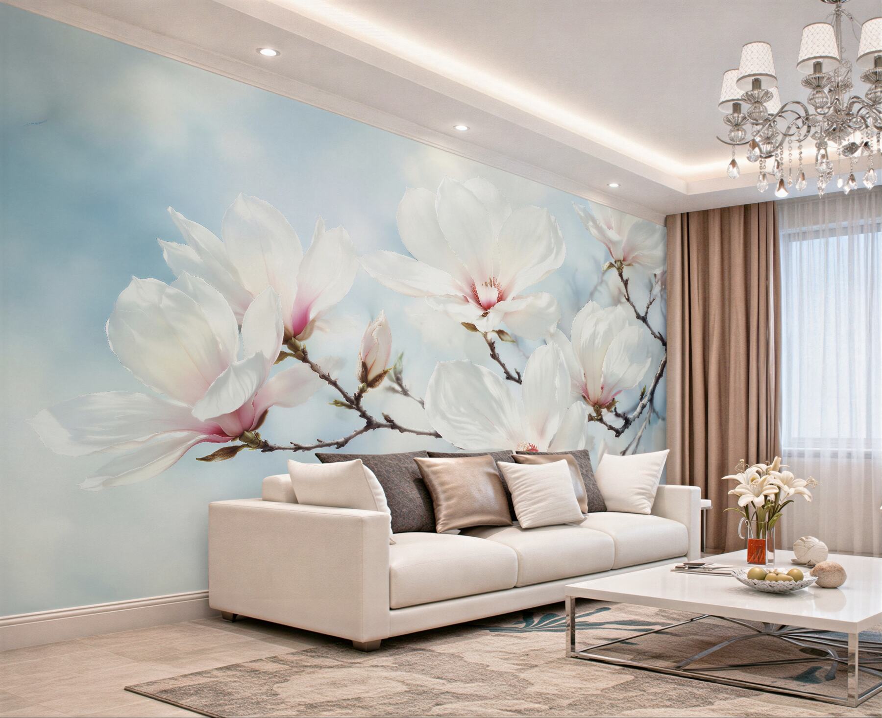 Fototapeta delikatna magnolia na błękitnym tle