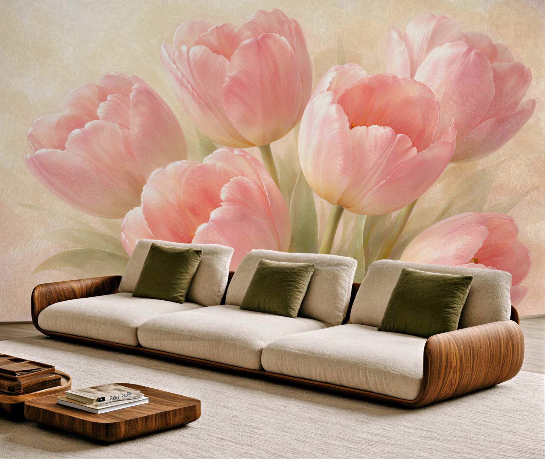 Fototapeta pudrowe tulipany w blasku Świtu
