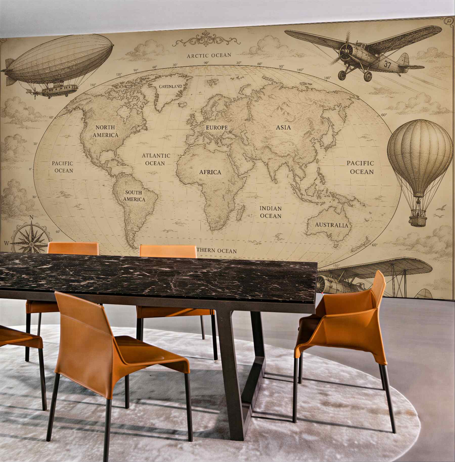 Fototapeta retro mapa świata z samolotami