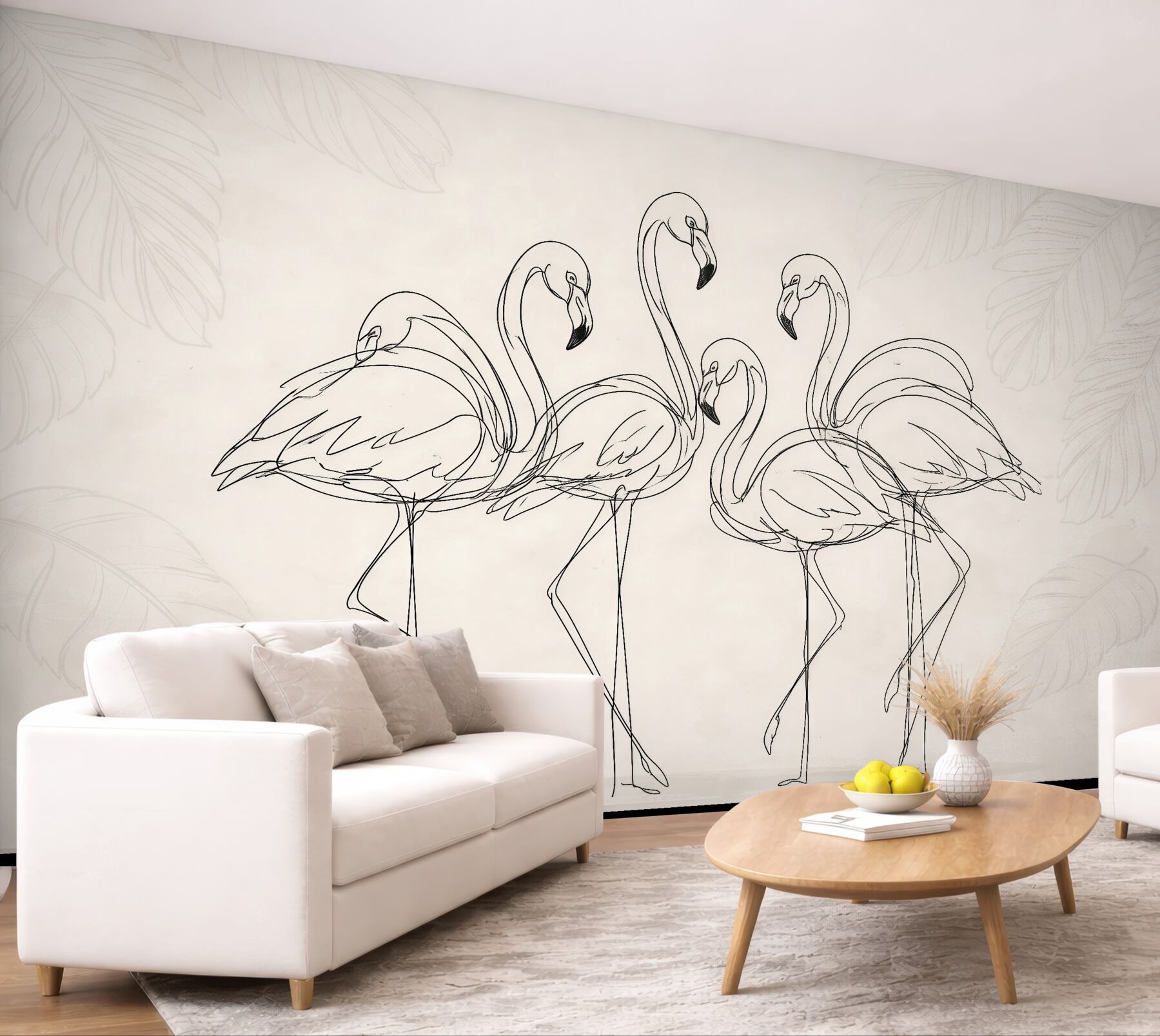 Fototapeta szkic flamingów w beżowej elegancji