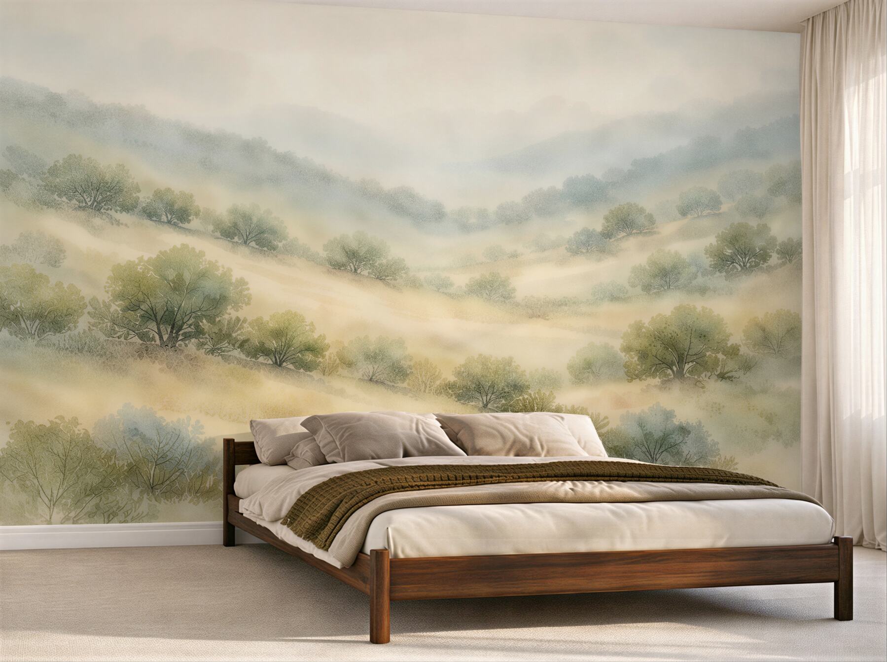 Fototapeta mgliste wzgórza w pastelowym Świetle