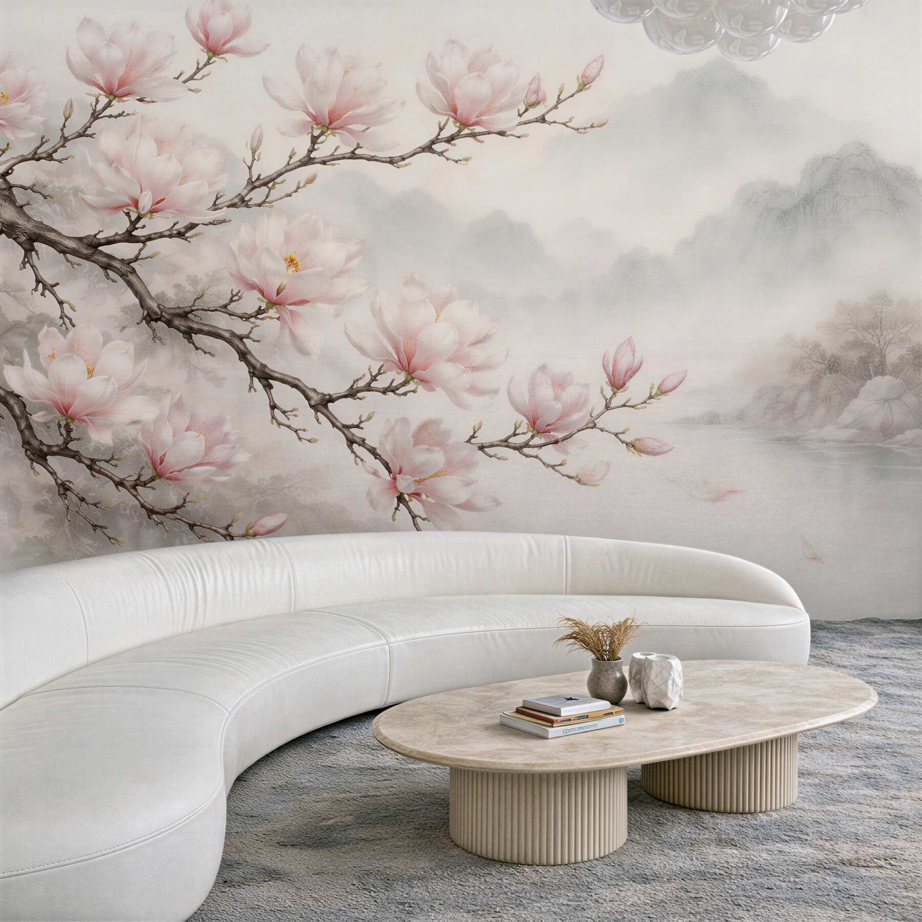 Fototapeta magnolie nad mglistym jeziorem