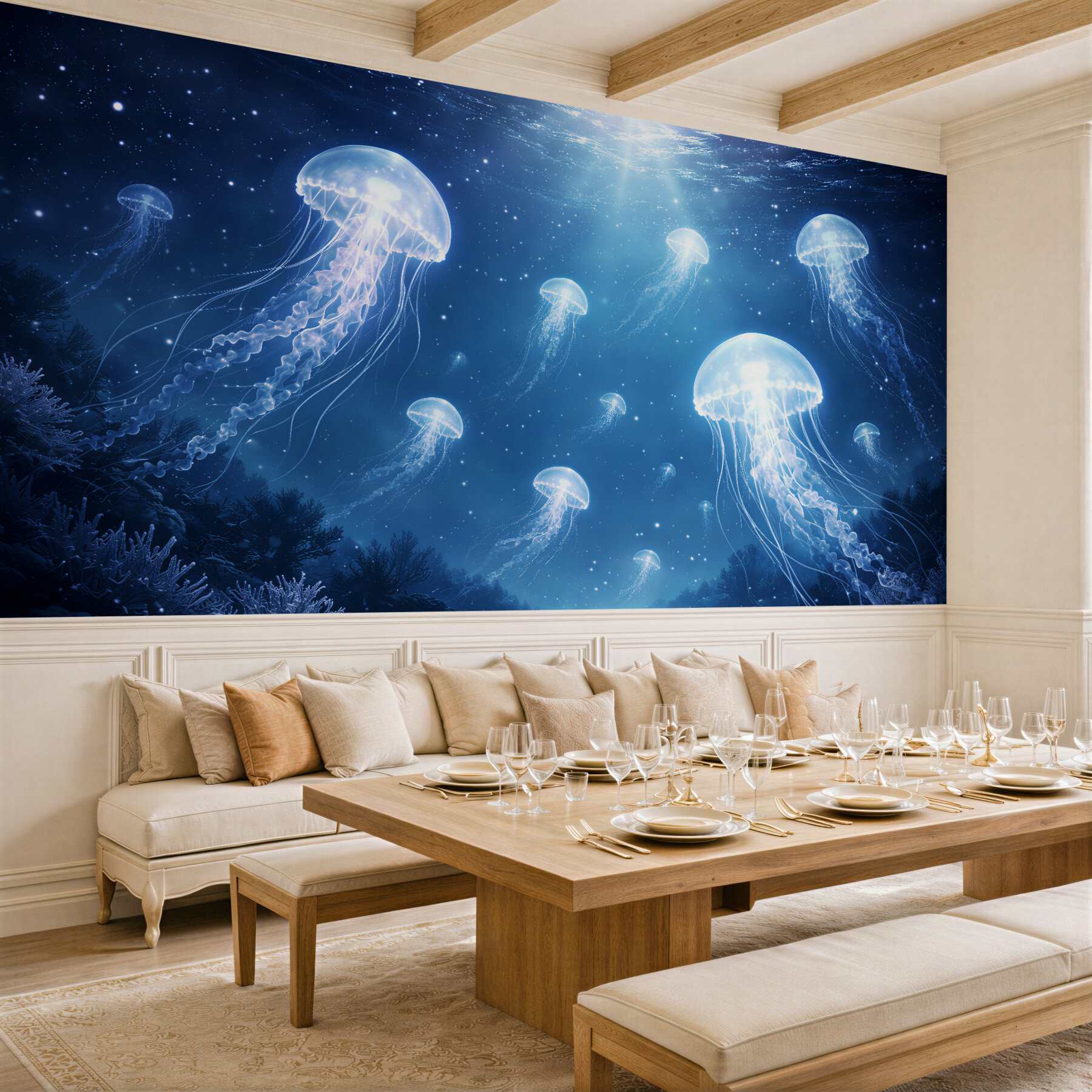 Fototapeta magiczne meduzy w nocnym oceanie