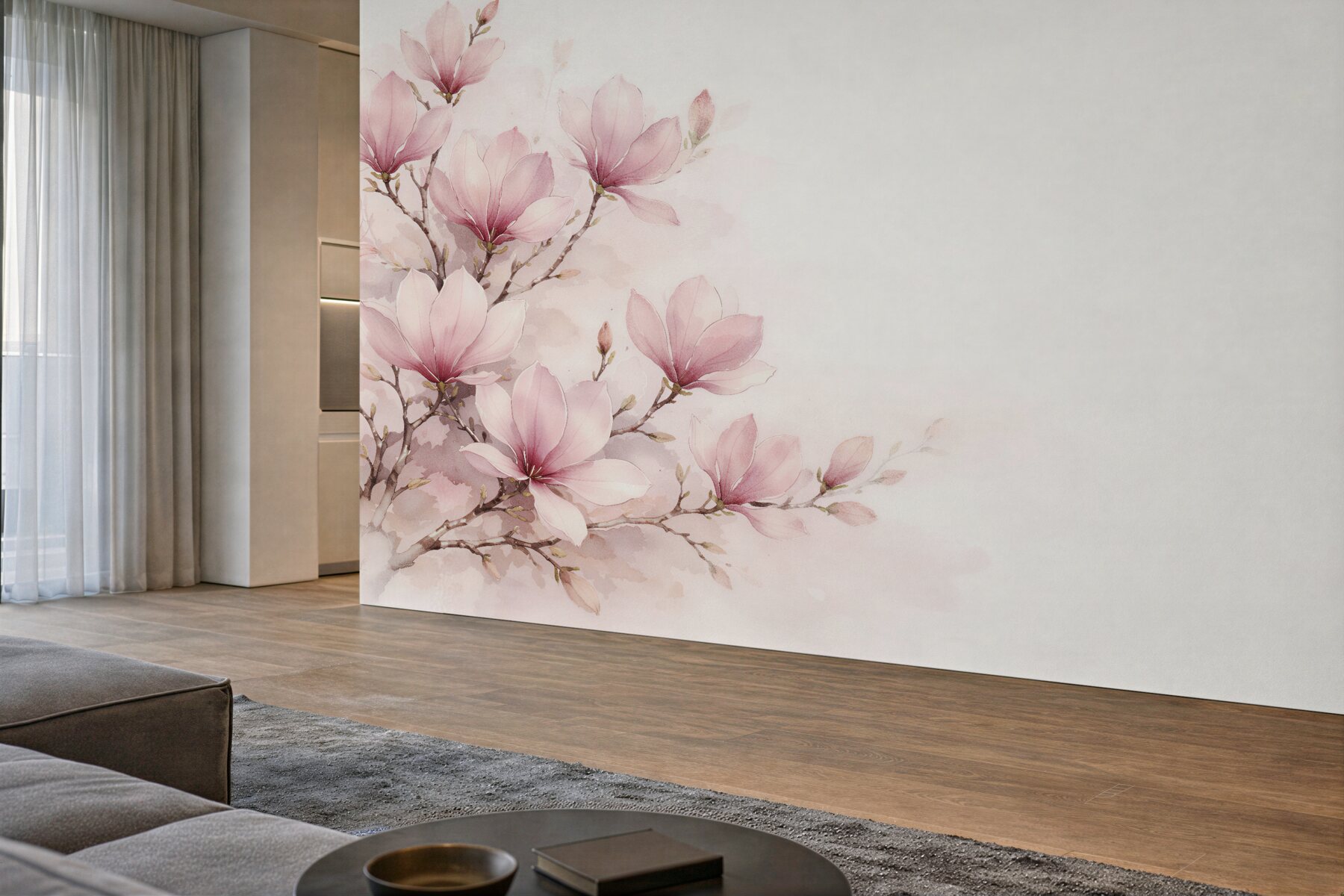 Fototapeta pudrowa magnolia akwarelowa