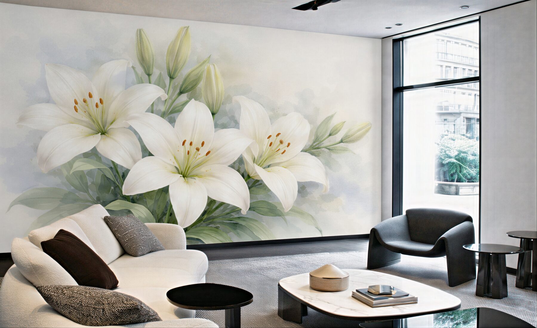 Fototapeta białe lilie w subtelnej akwareli