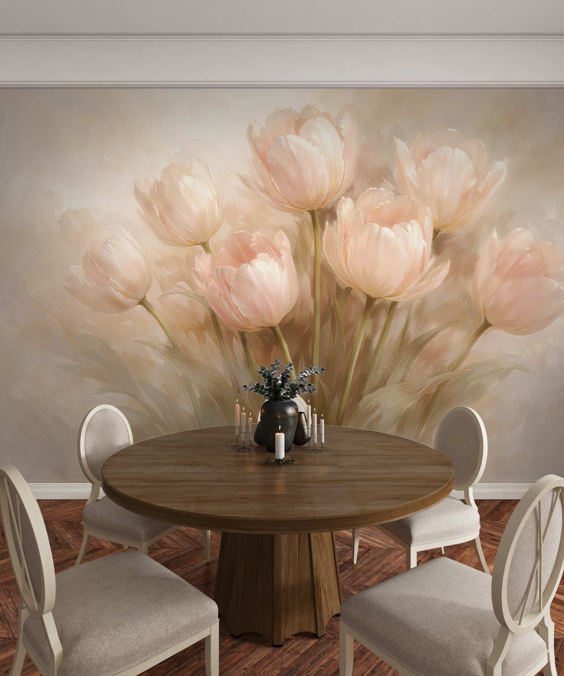 Fototapeta pudrowe tulipany w świetle