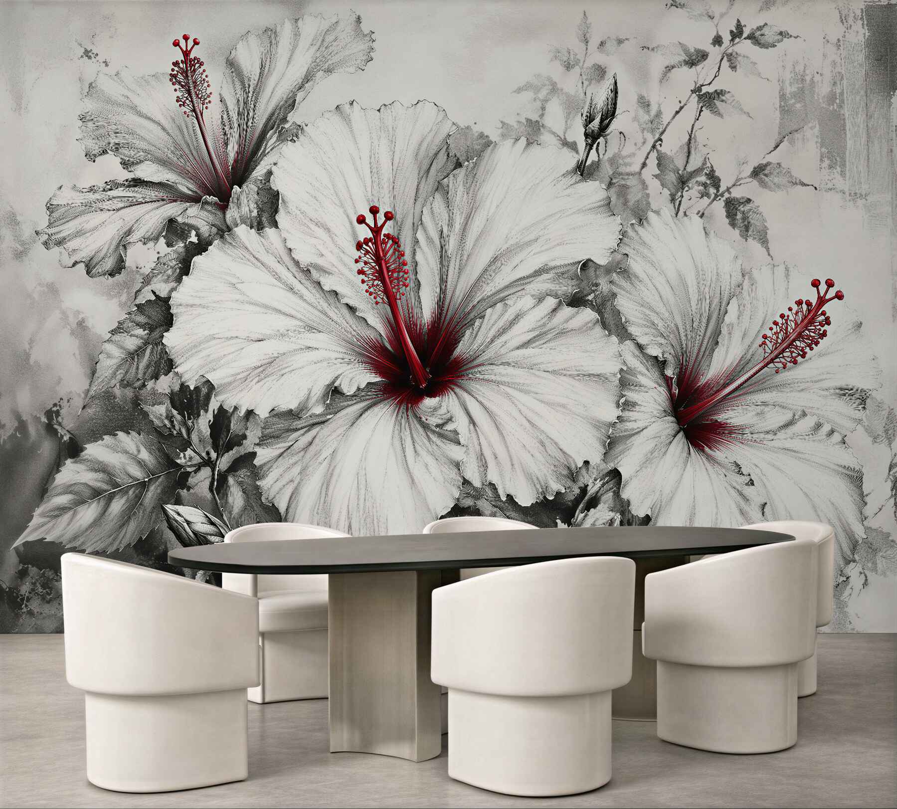 Fototapeta hibiskusy z czerwonym akcentem