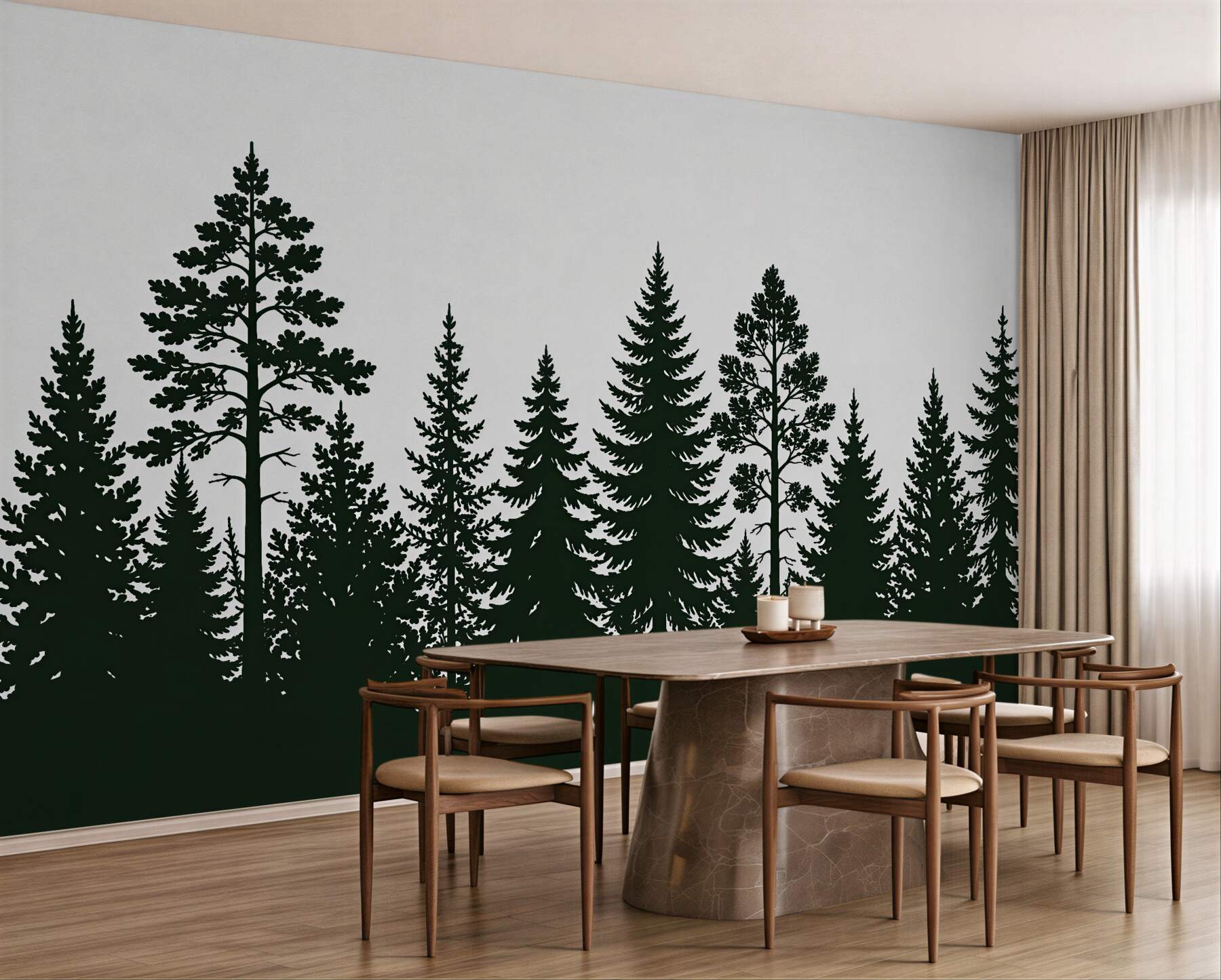Fototapeta minimalistyczny zarys leśnych drzew