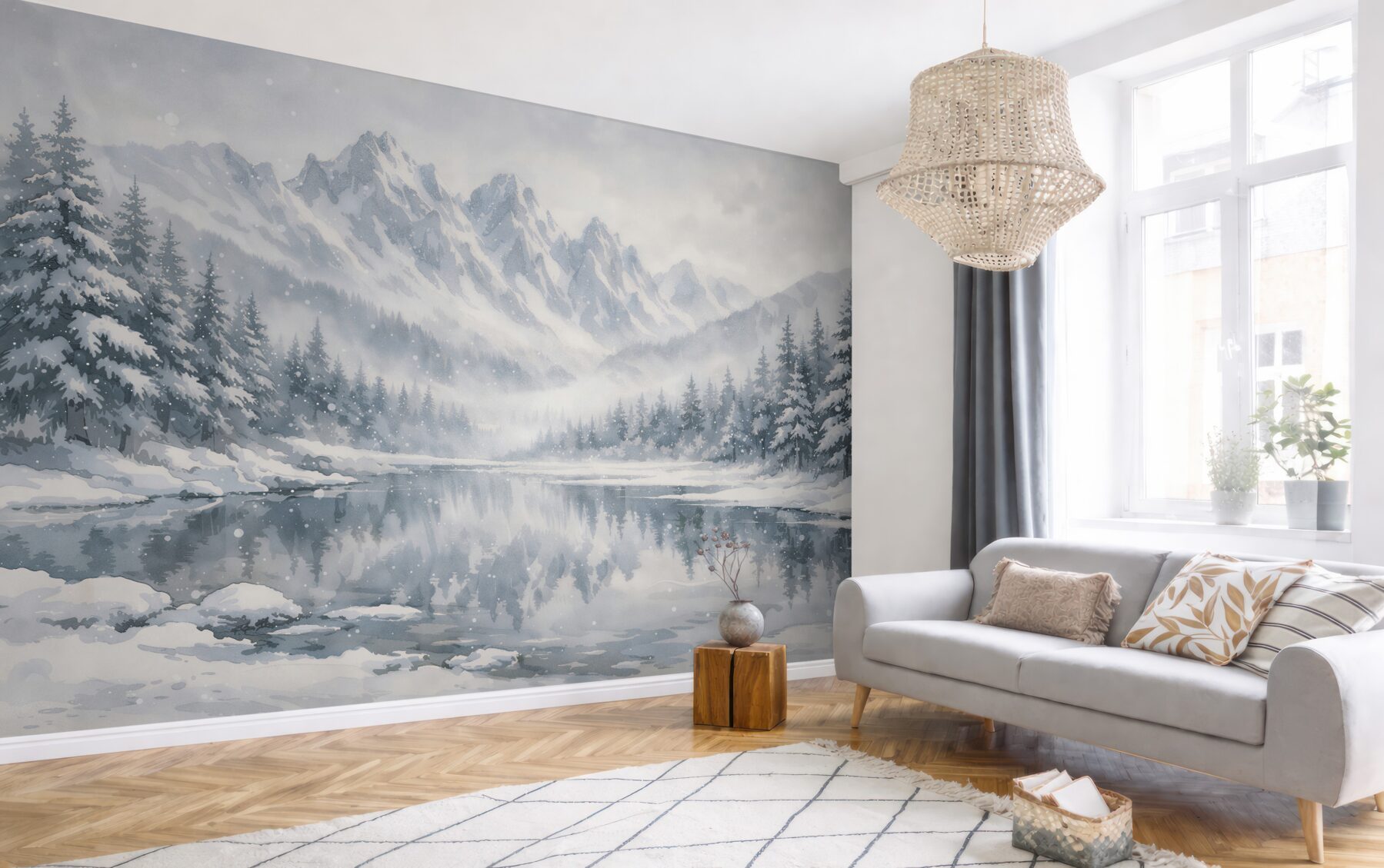 Fototapeta Śnieżne góry nad spokojnym jeziorem