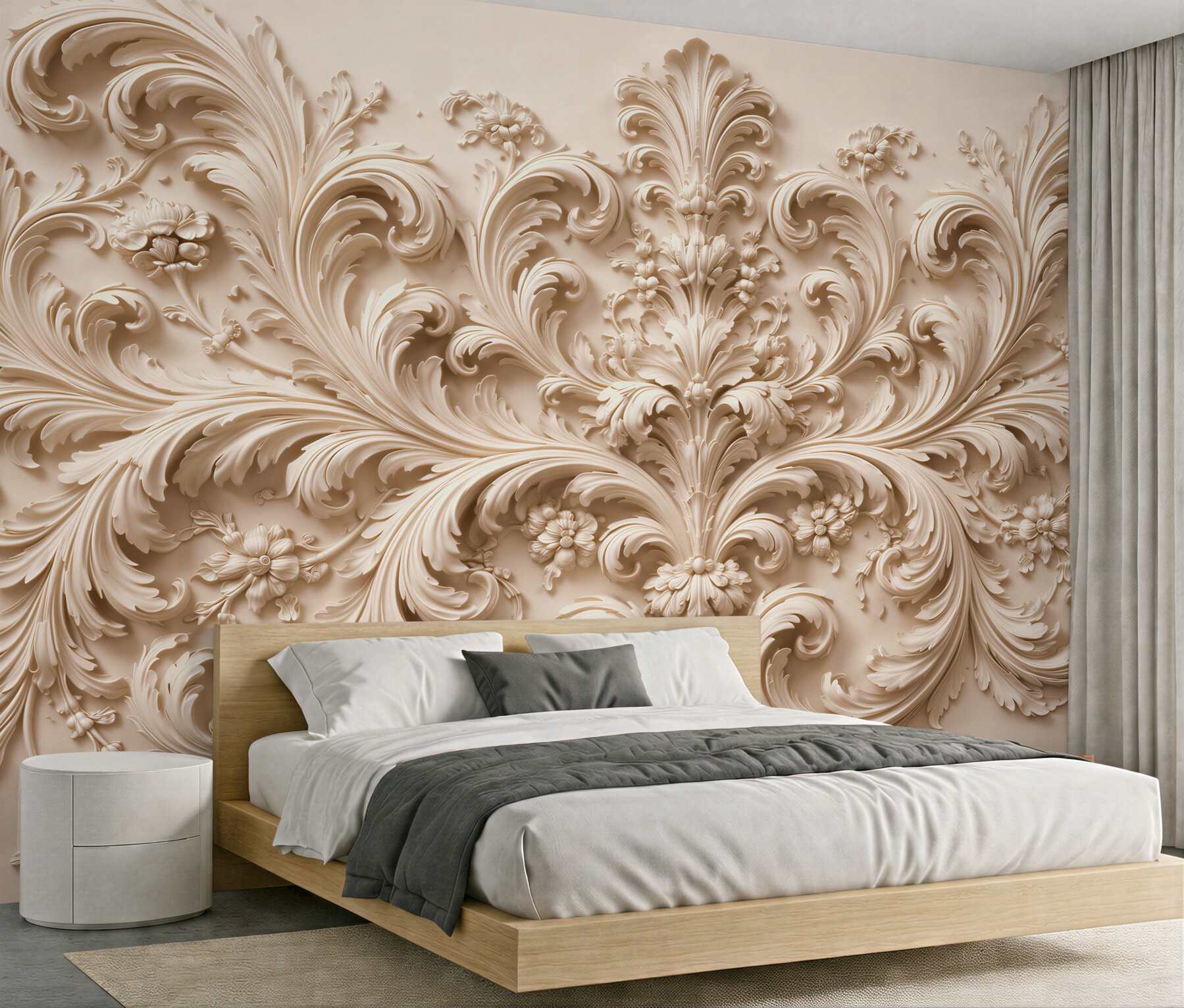 Fototapeta barokowy ornament w kremowym reliefie