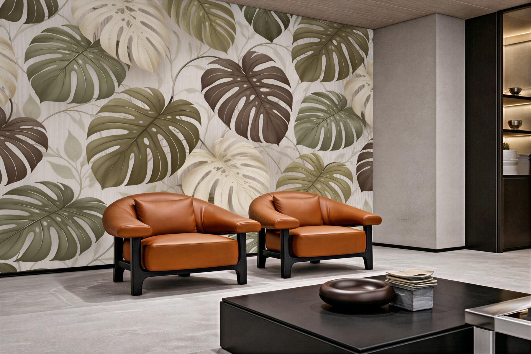 Fototapeta monstera w beżowej elegancji