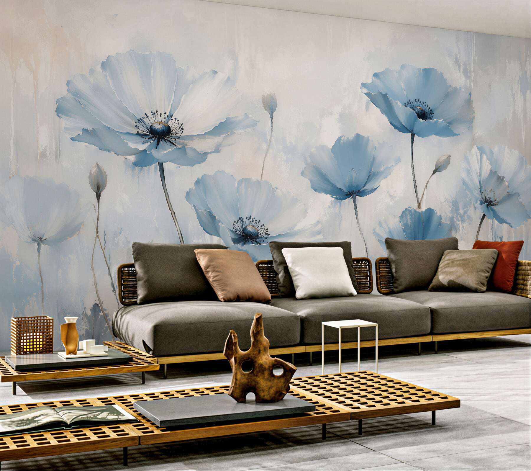 Fototapeta błękitne maki w subtelnej poświacie