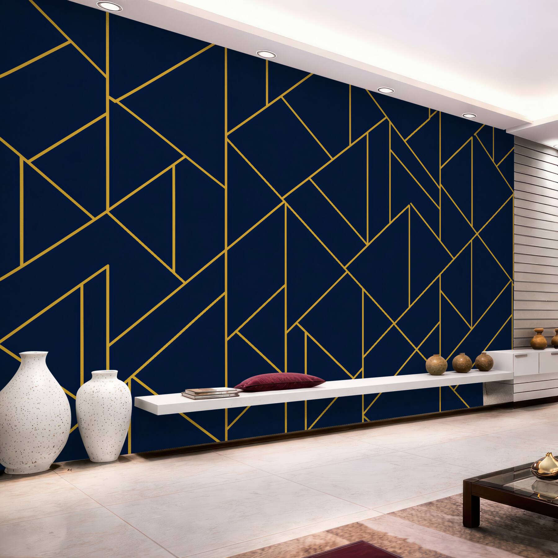 Fototapeta granatowa geometria ze złotą linią