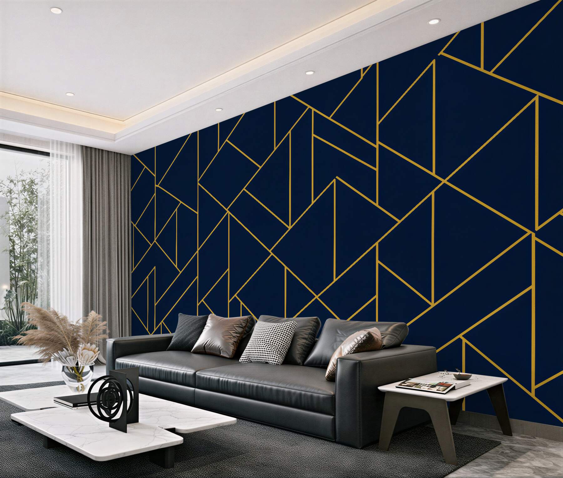 Fototapeta granatowa geometria ze złotą linią