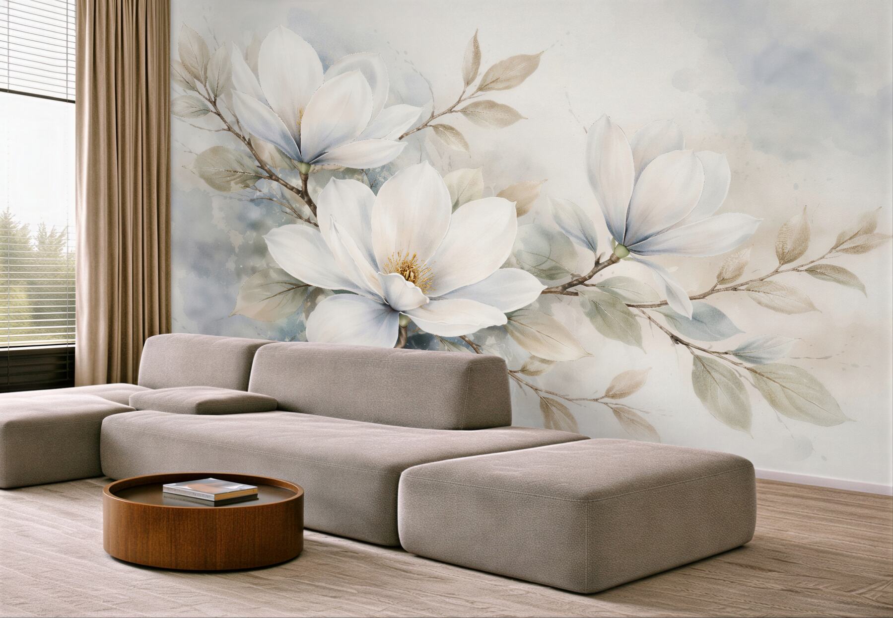 Fototapeta delikatne magnolie w akwareli