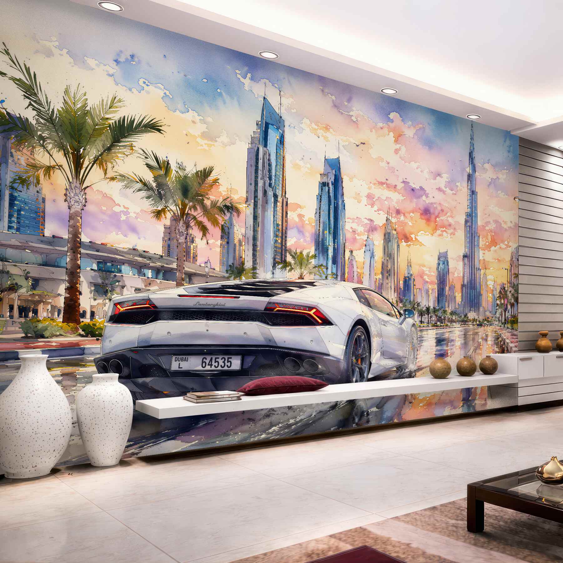 Fototapeta sportowe auto pod dubajskim niebem