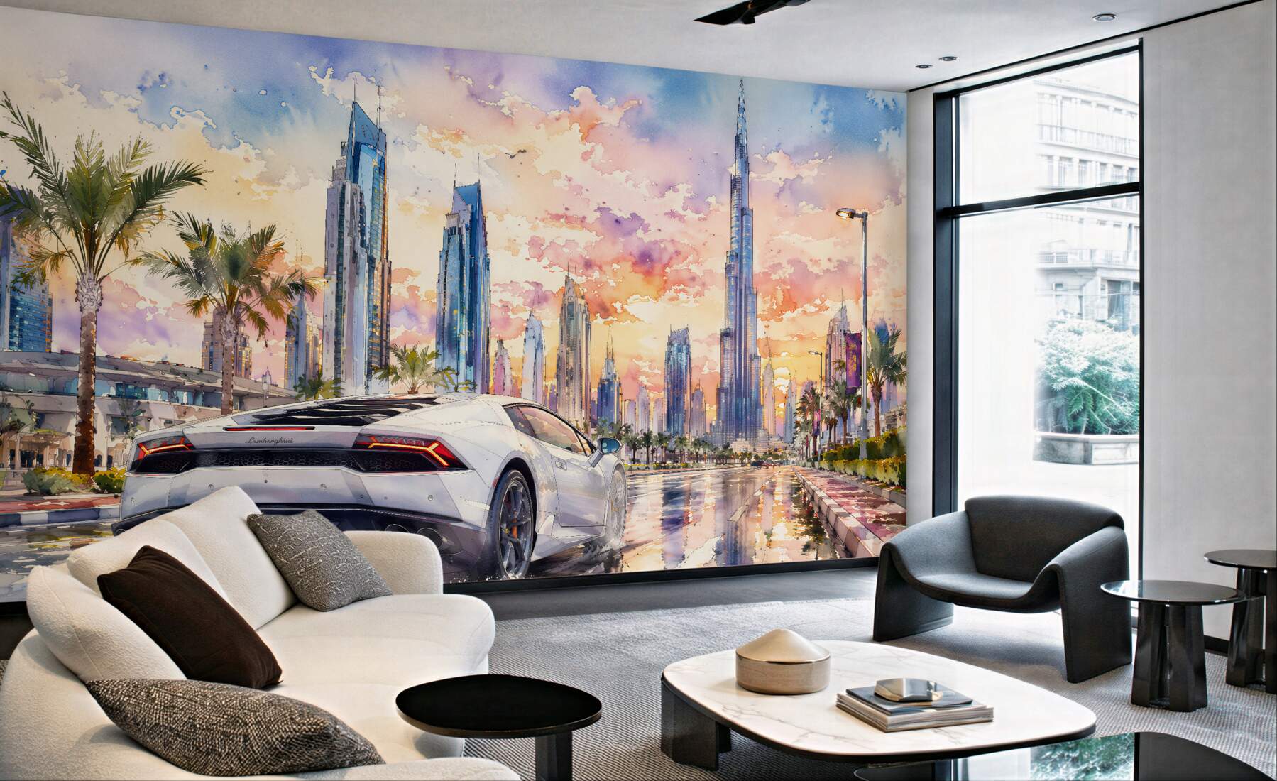 Fototapeta sportowe auto pod dubajskim niebem
