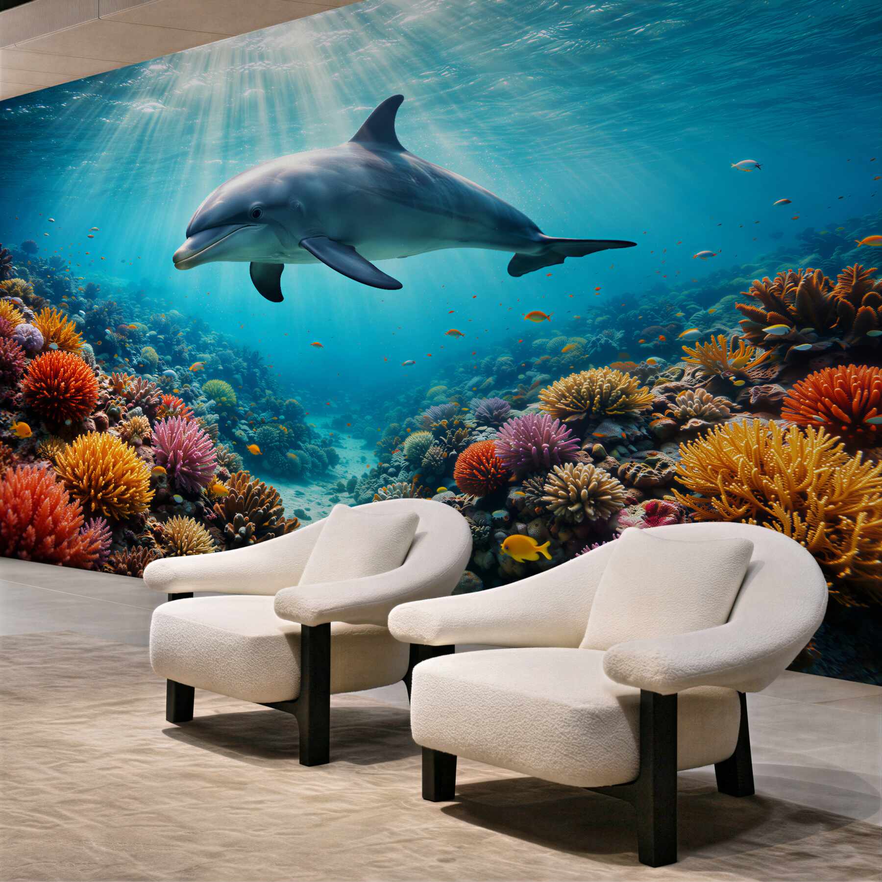 Fototapeta delfin w kolorowej rafie