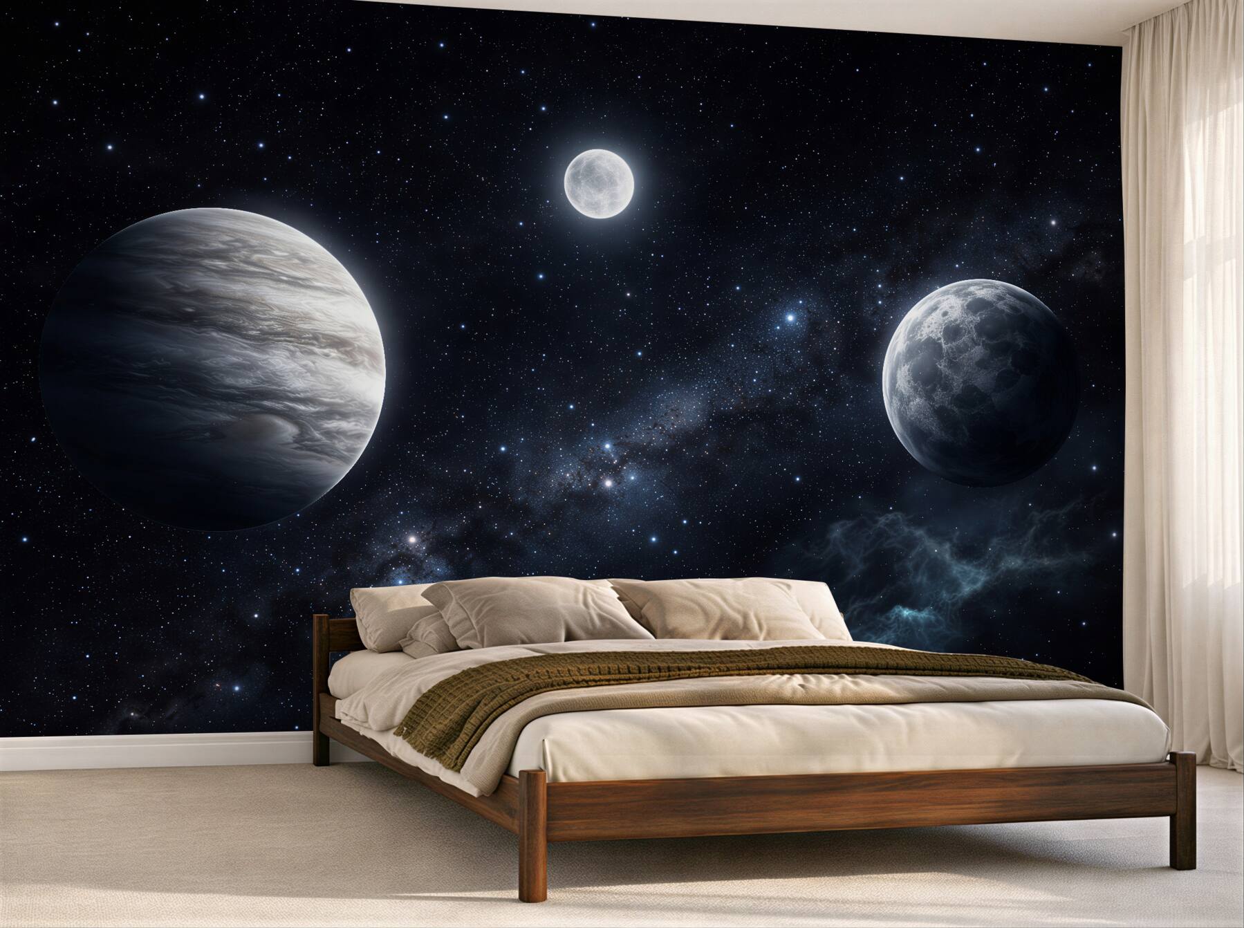 Fototapeta trzy planety w nocnym kosmosie