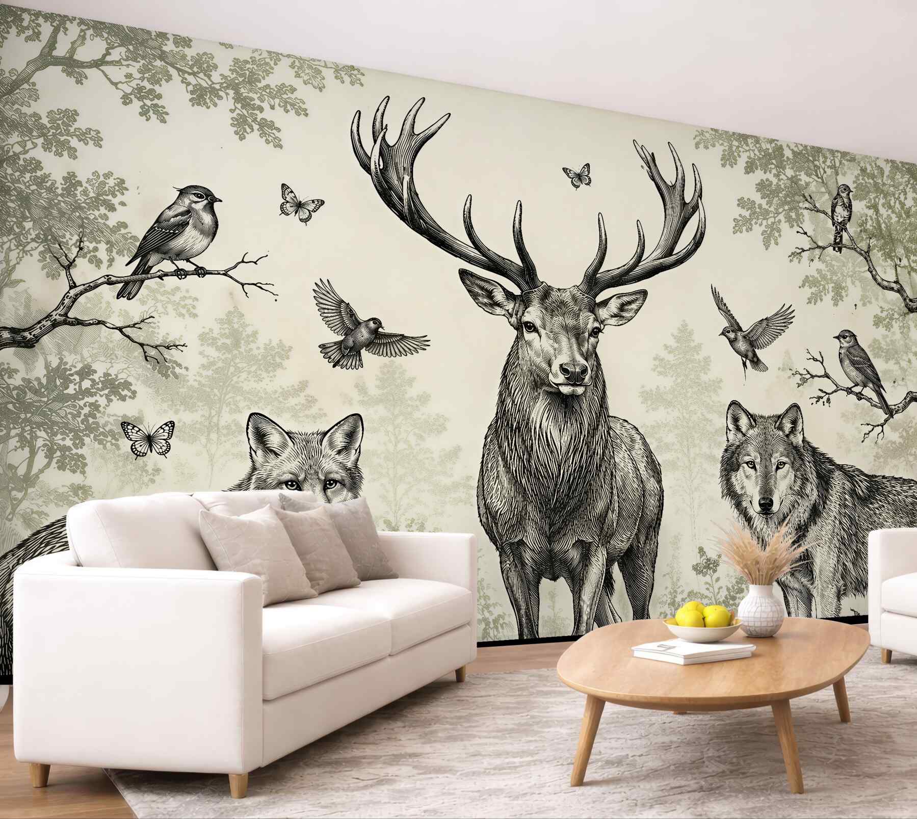 Fototapeta leśne zwierzęta w stylu ryciny