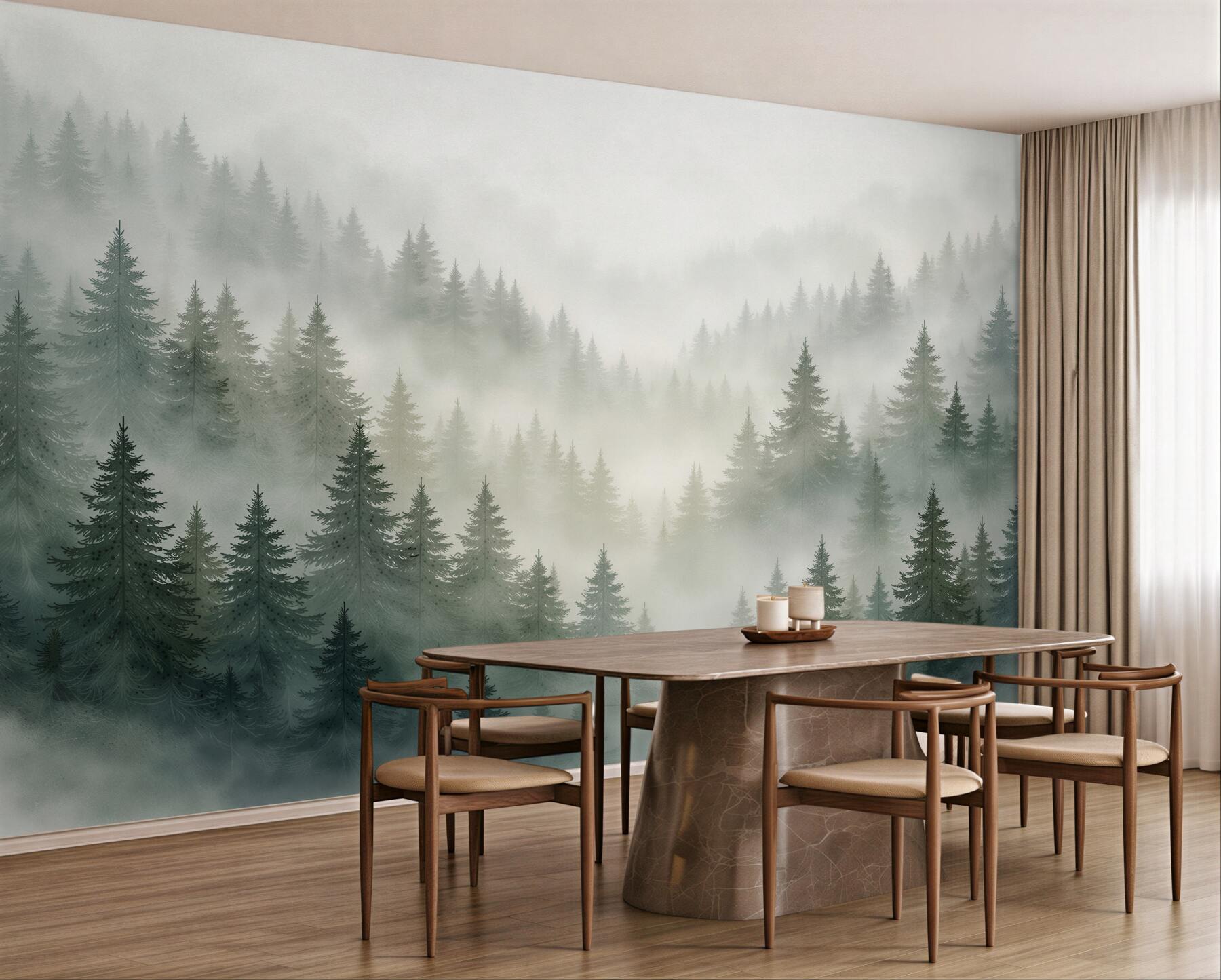 Fototapeta mglisty las świerków