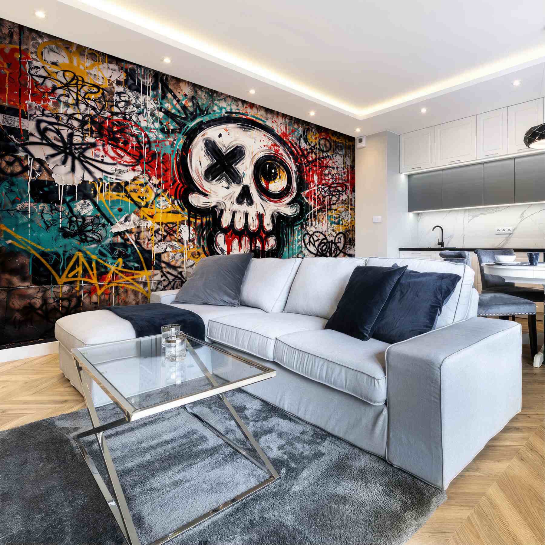 Fototapeta graffiti z czaszką uliczny chaos