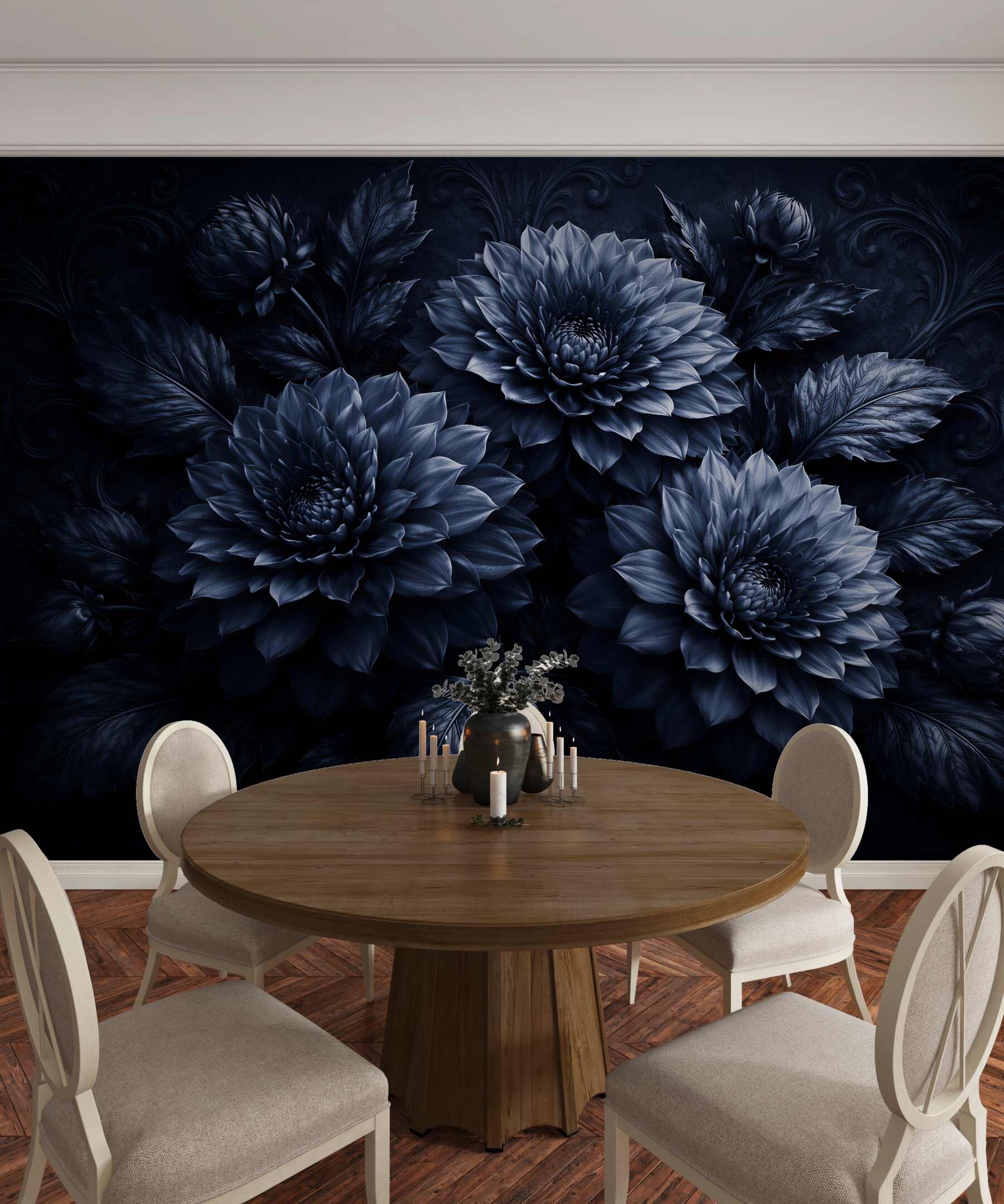 Fototapeta nocne dalie w granatowej elegancji
