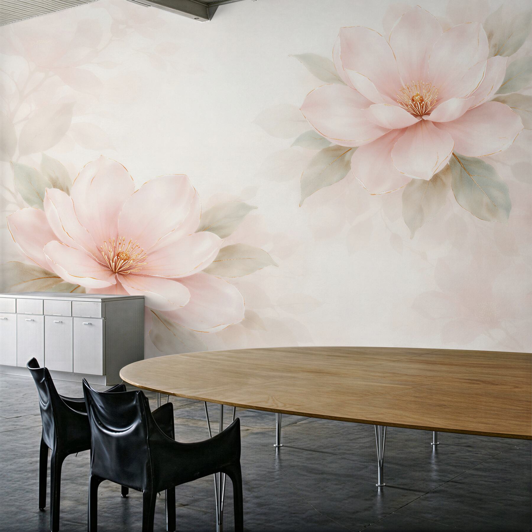 Fototapeta pudrowe magnolie ze złotą linią