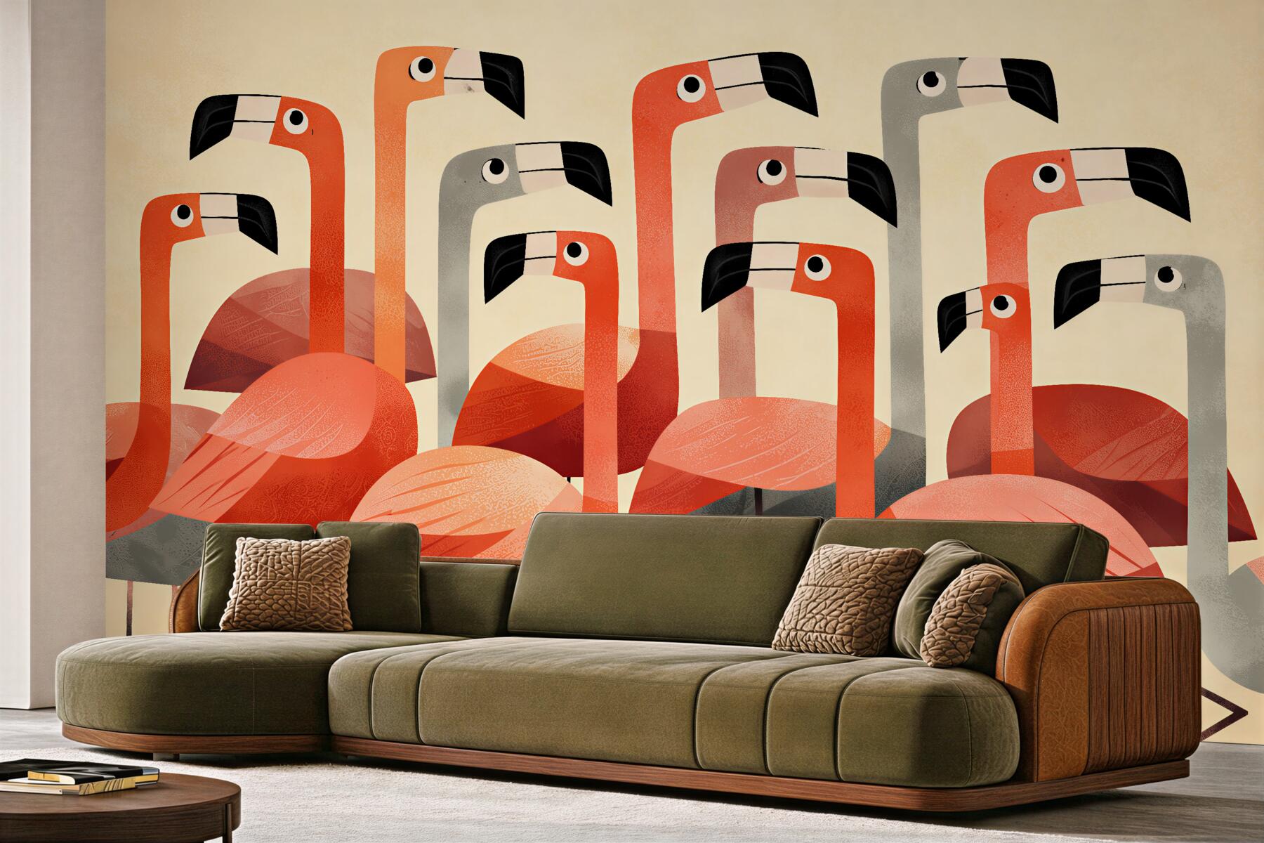 Fototapeta stylizowane flamingi retro
