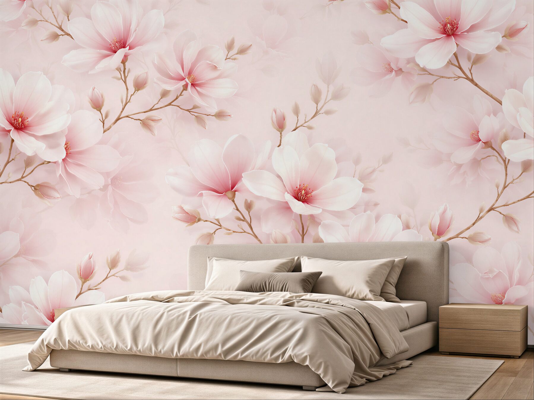 Fototapeta pudrowa magnolia w kwiatach