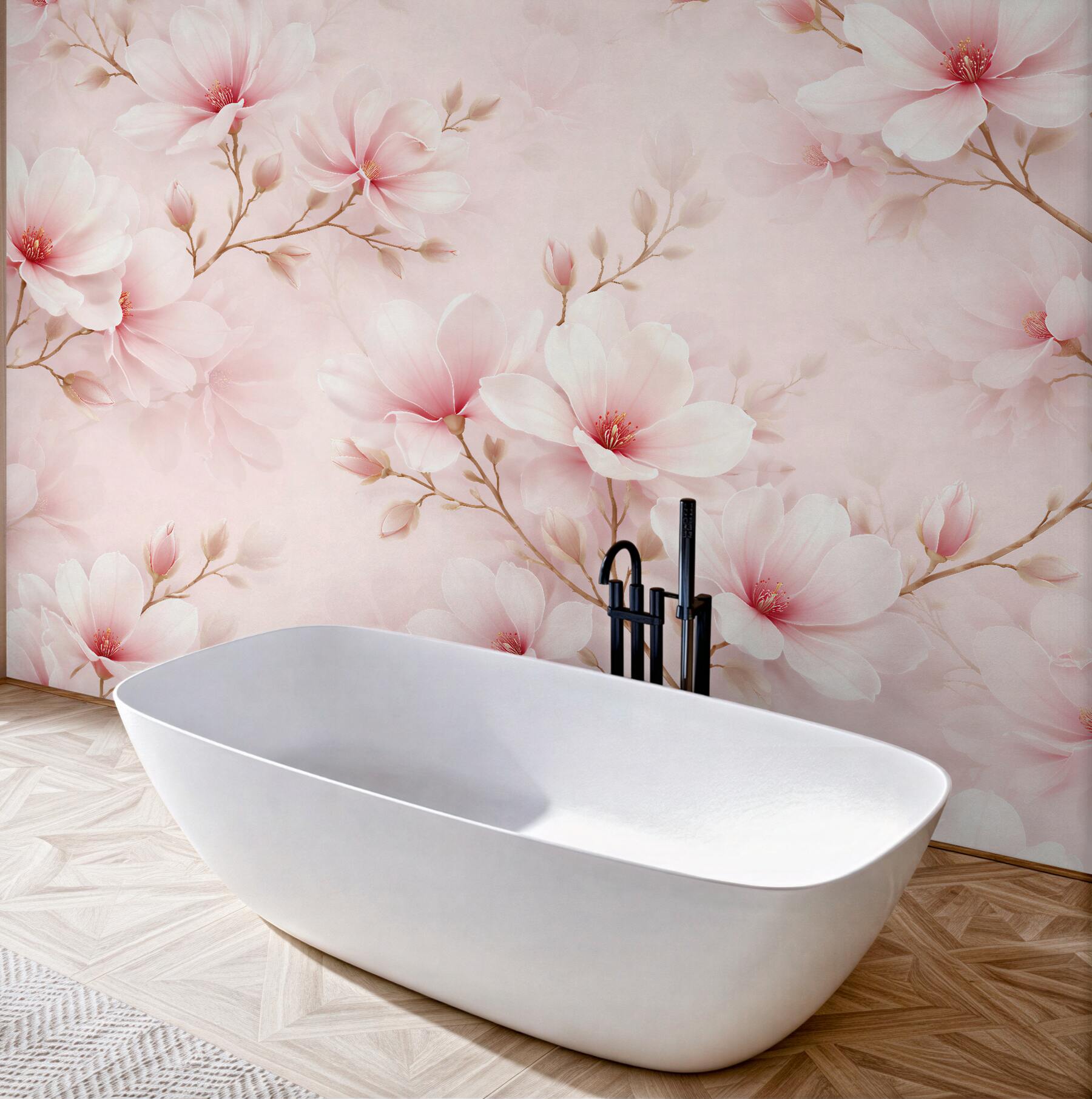 Fototapeta pudrowa magnolia w kwiatach