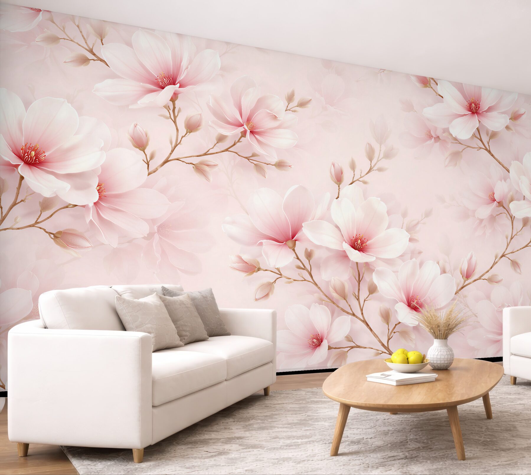 Fototapeta pudrowa magnolia w kwiatach