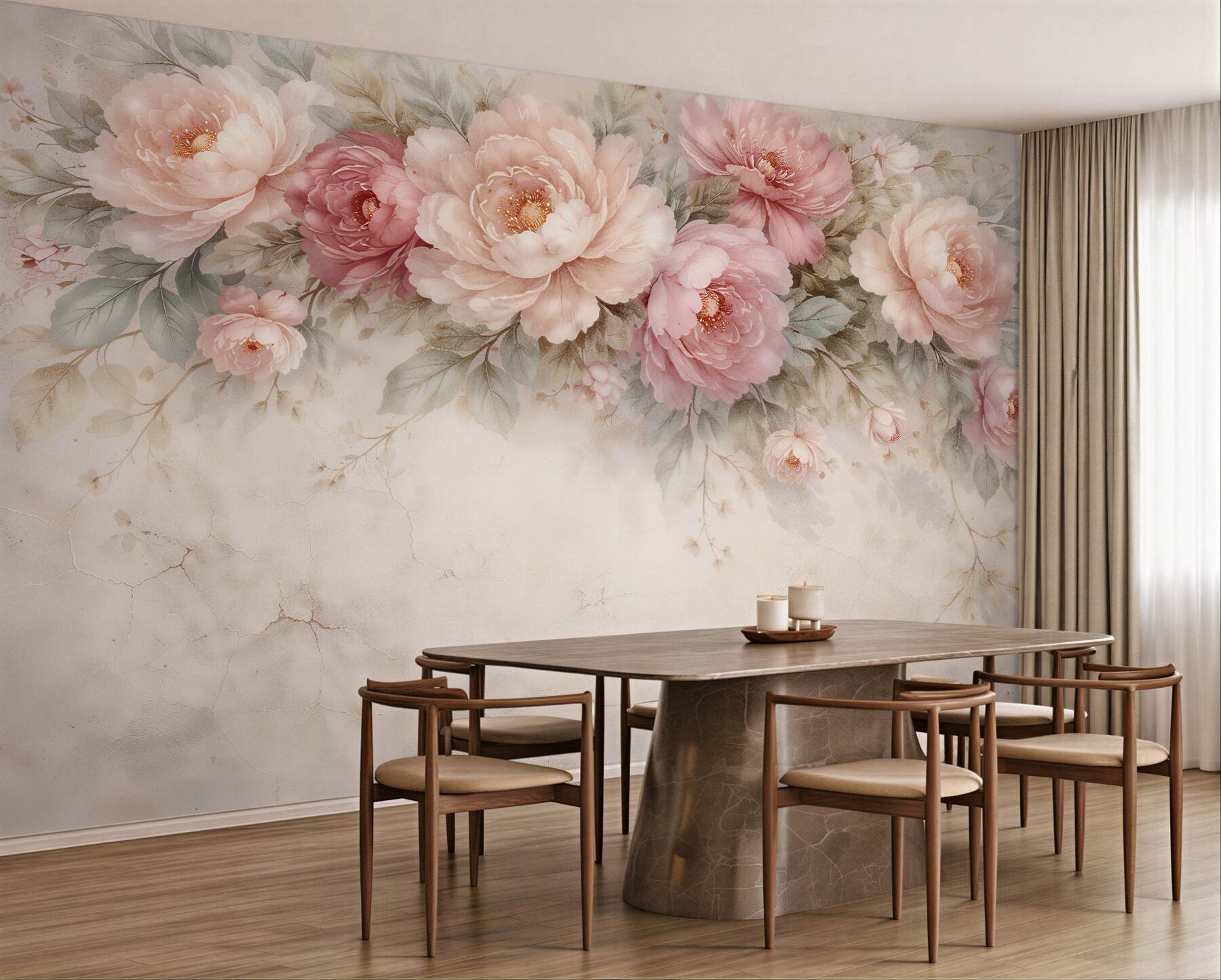 Fototapeta pudrowe piwonie w stylu glamour