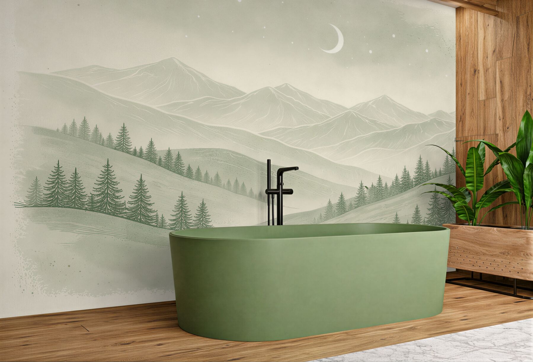 Fototapeta minimalistyczne góry pod księżycem