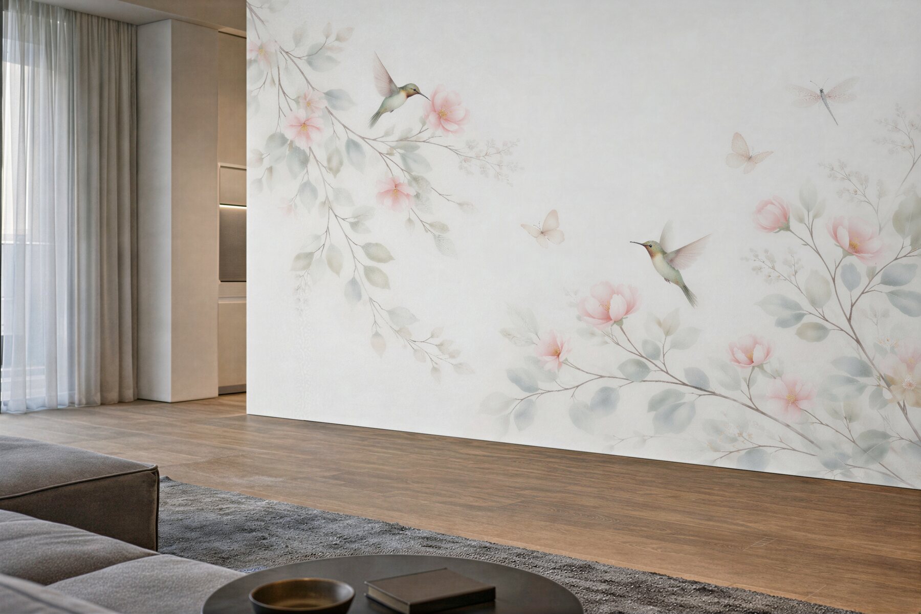 Fototapeta kolibry w pastelowych kwiatach