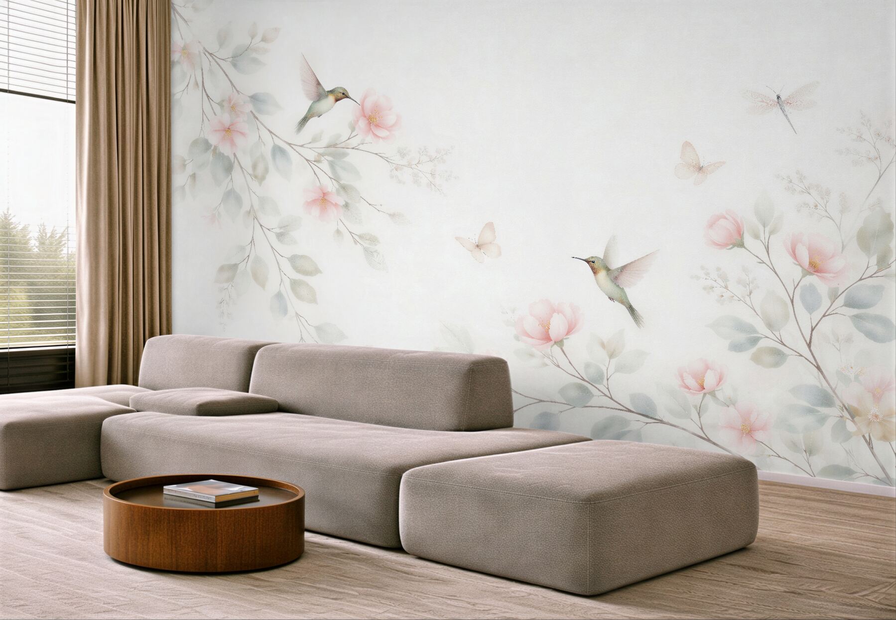 Fototapeta kolibry w pastelowych kwiatach