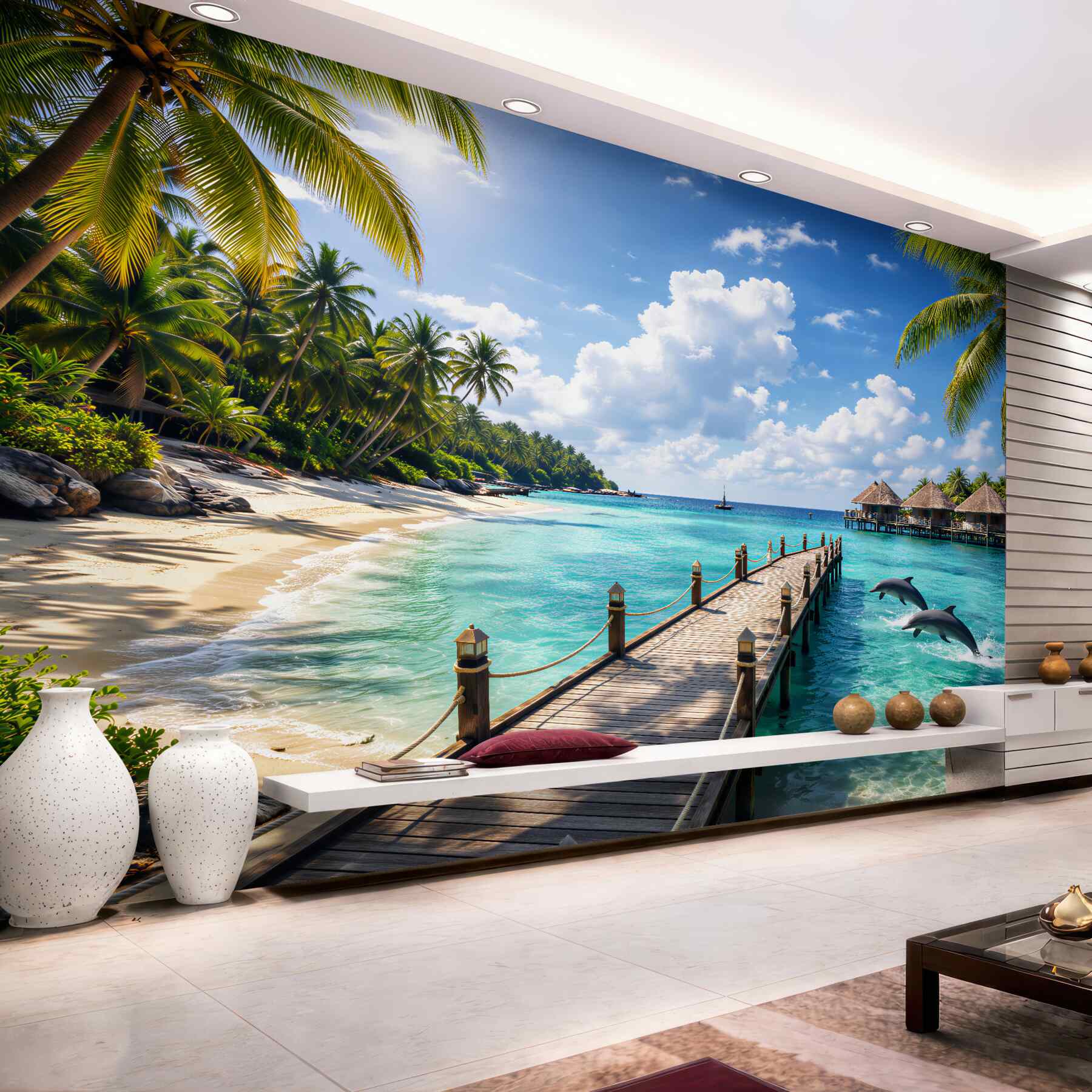 Fototapeta rajska plaża z delfinami