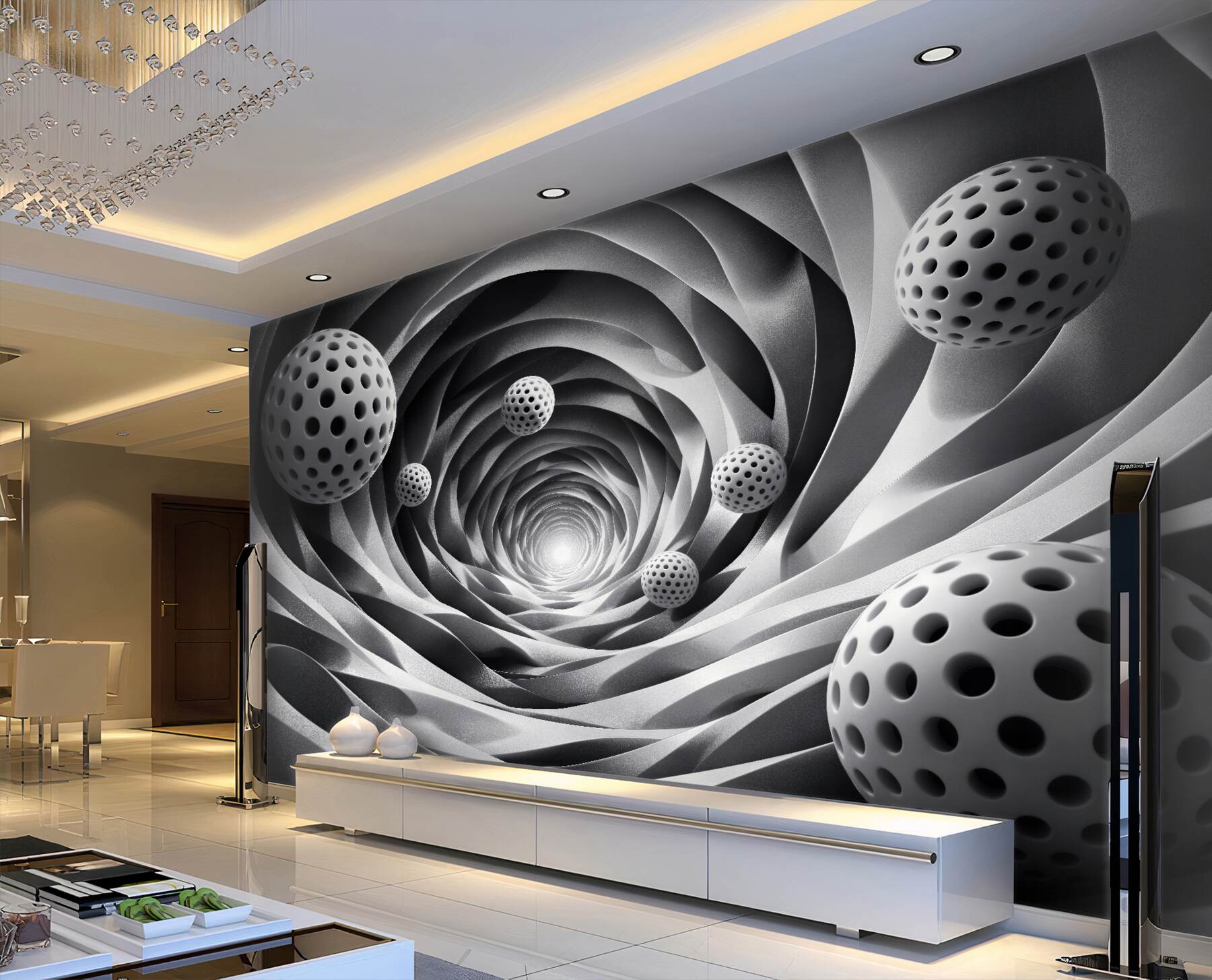 Fototapeta tunel z ażurowymi kulami 3d
