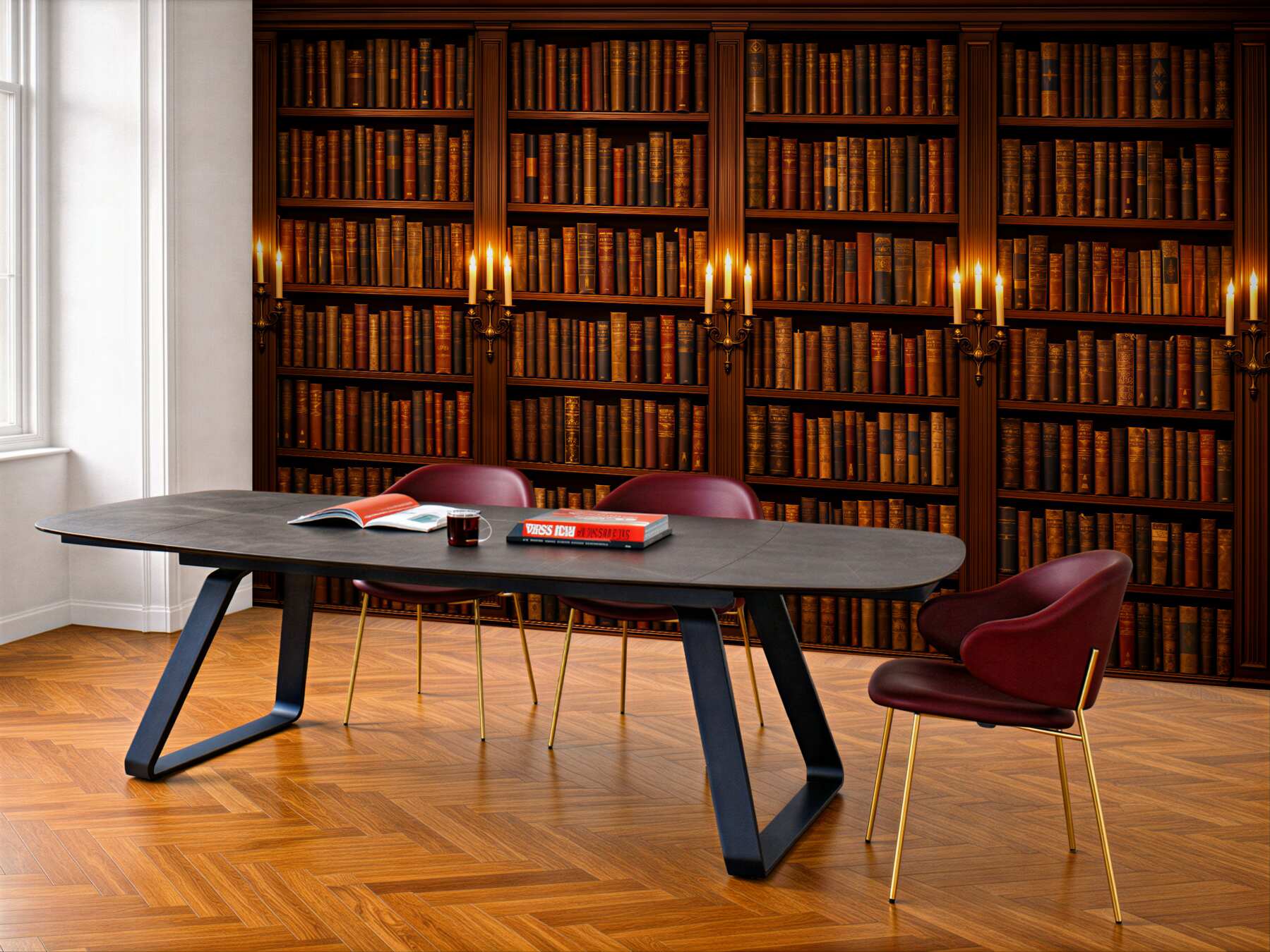 Fototapeta klimatyczna biblioteka przy świecach