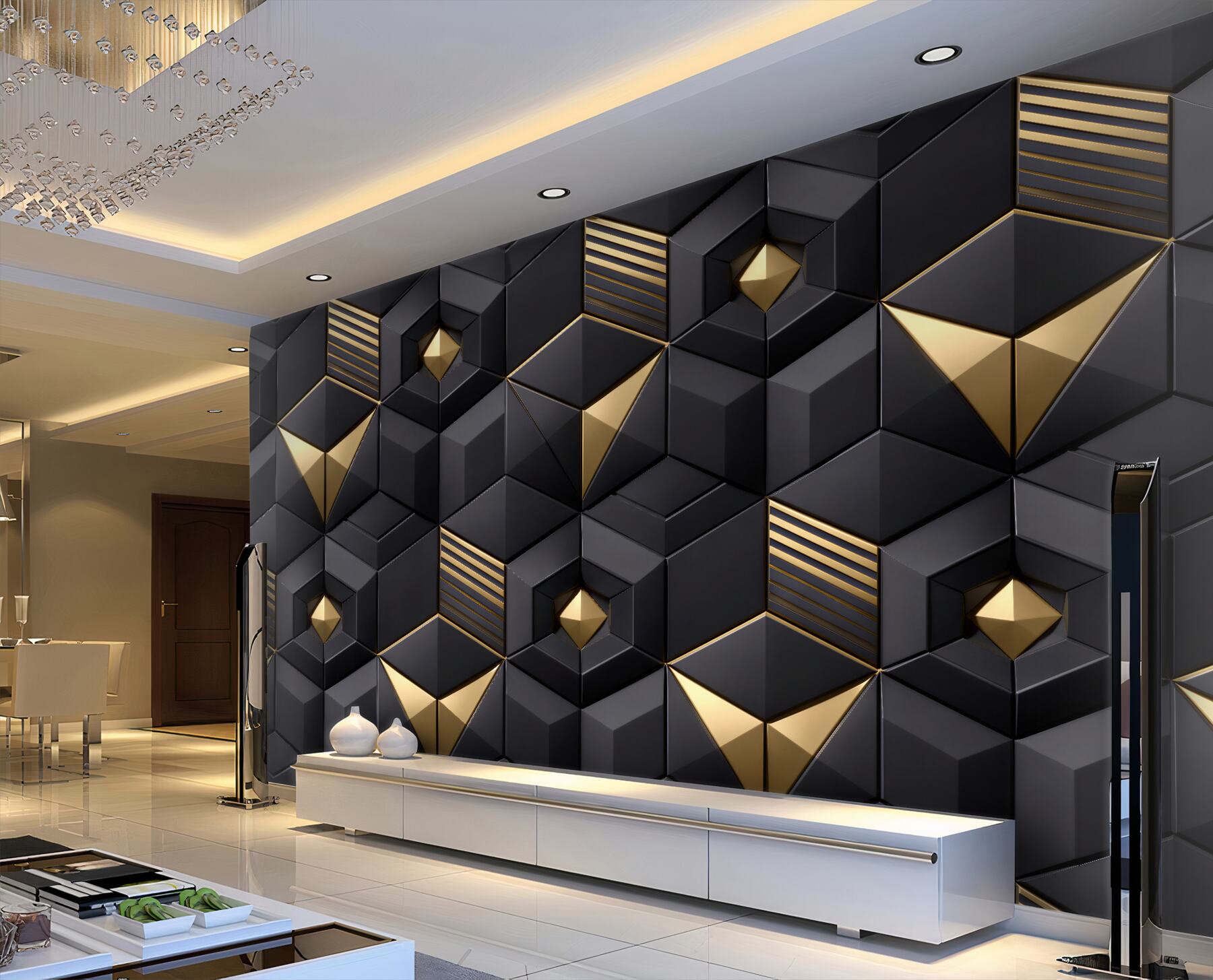 Fototapeta czarno-złota geometryczna elegancja 3d