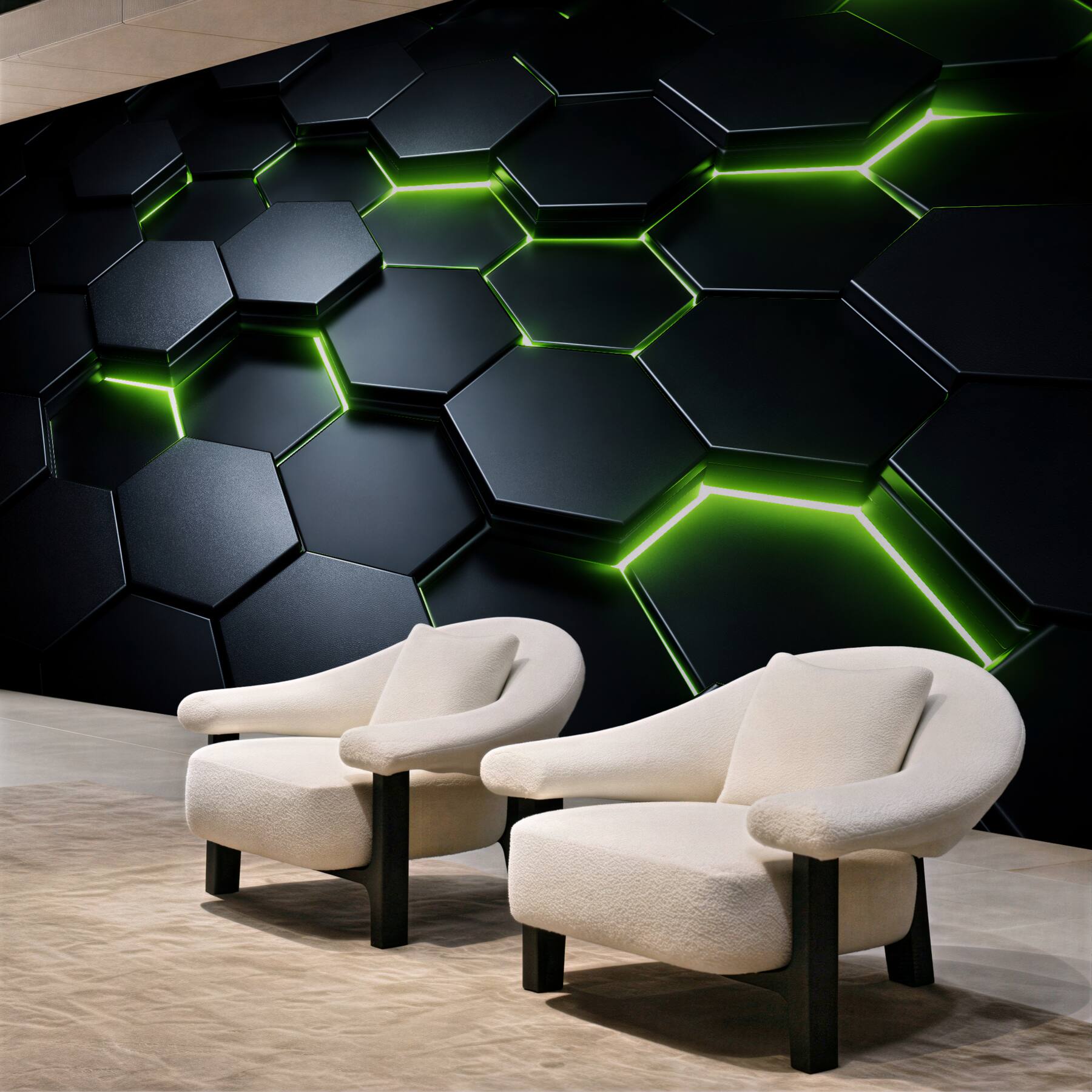 Fototapeta zielone heksagony neonowe 3d