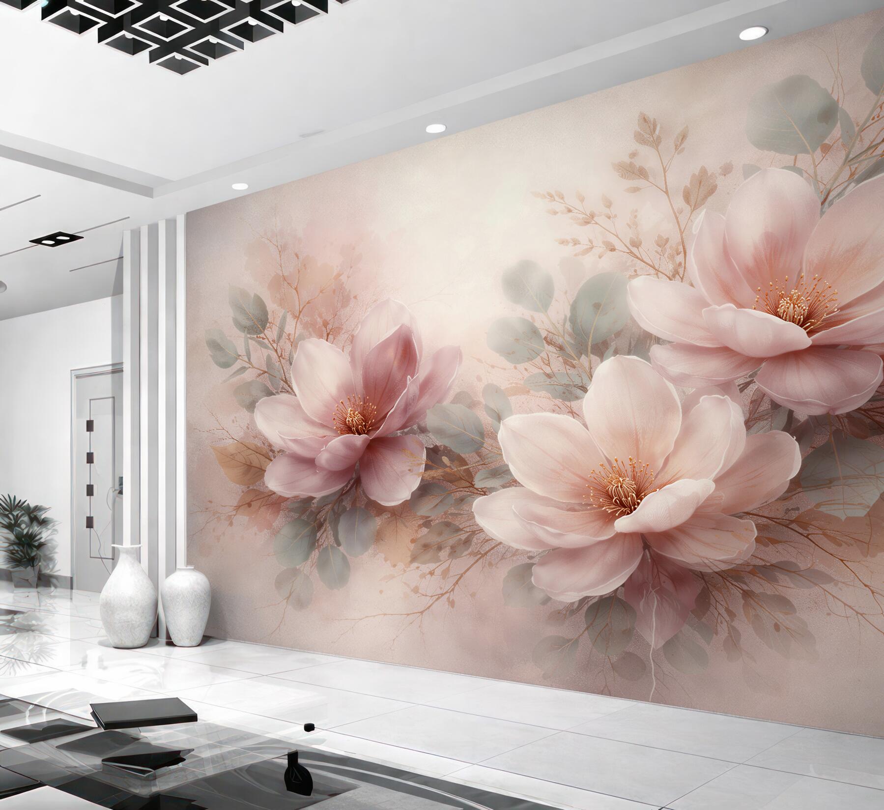 Fototapeta pudrowe magnolie w subtelnej kompozycji