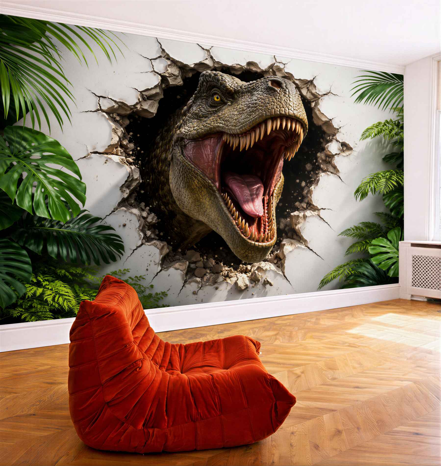 Fototapeta dinozaur 3d przebijający ścianę