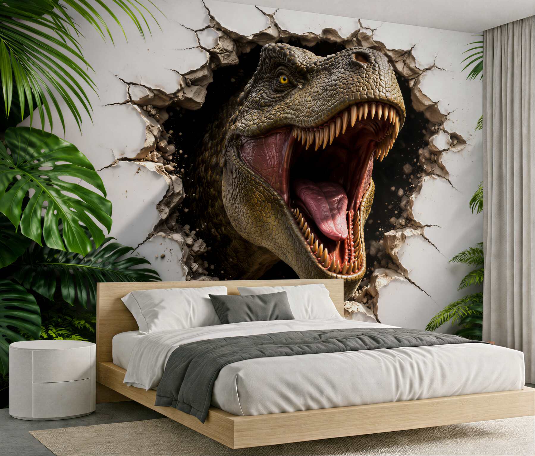Fototapeta dinozaur 3d przebijający ścianę