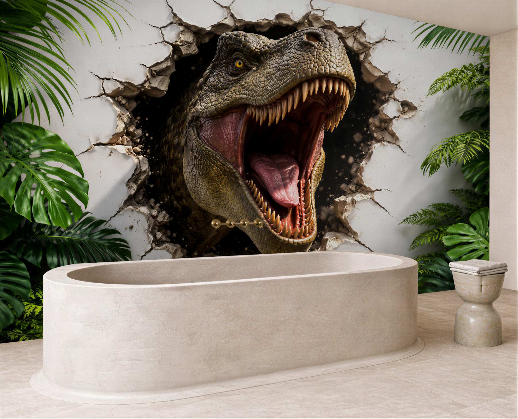 Fototapeta dinozaur 3d przebijający ścianę